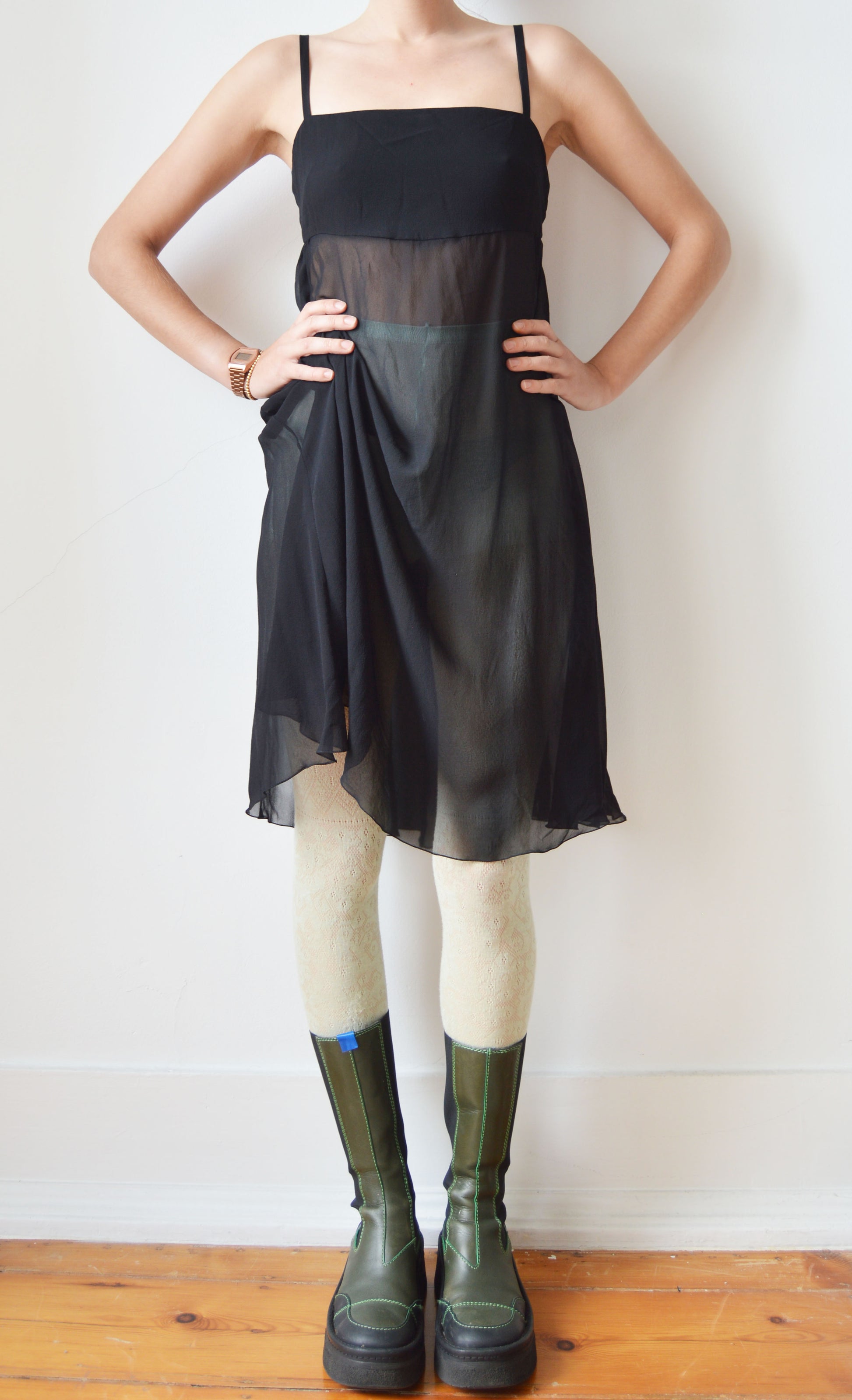 vintage chloe black silk sheer dress