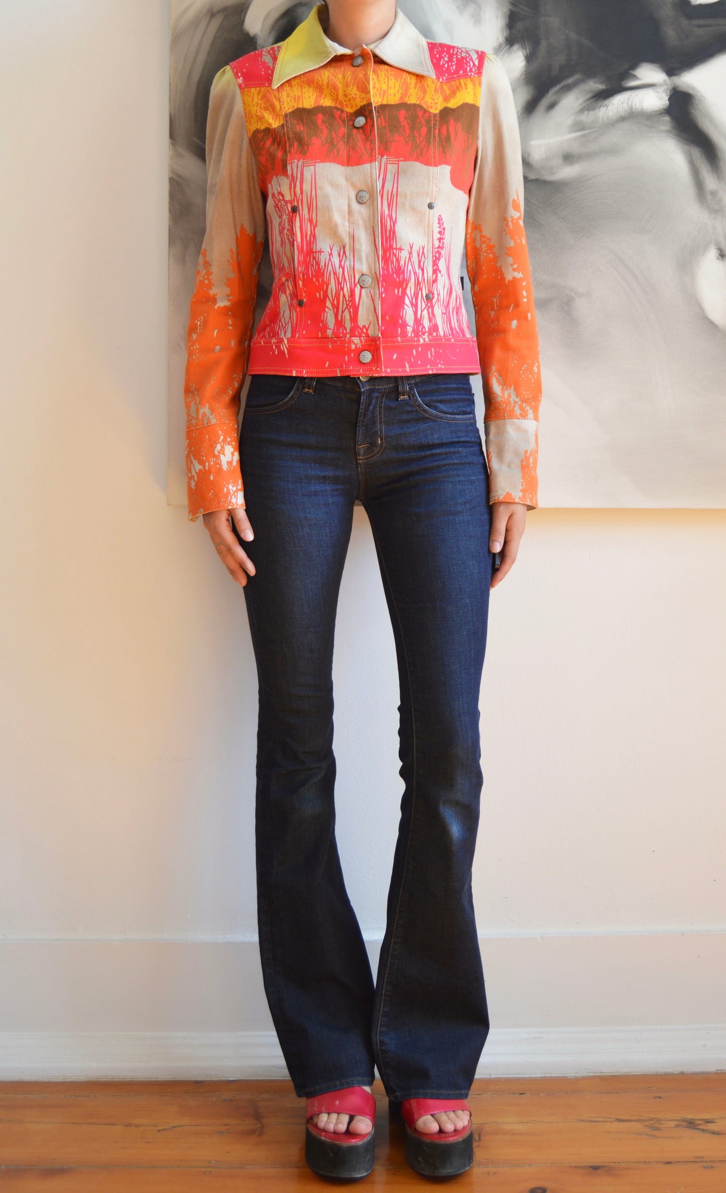 vintage christian lacroix jeans colourful denim jacket