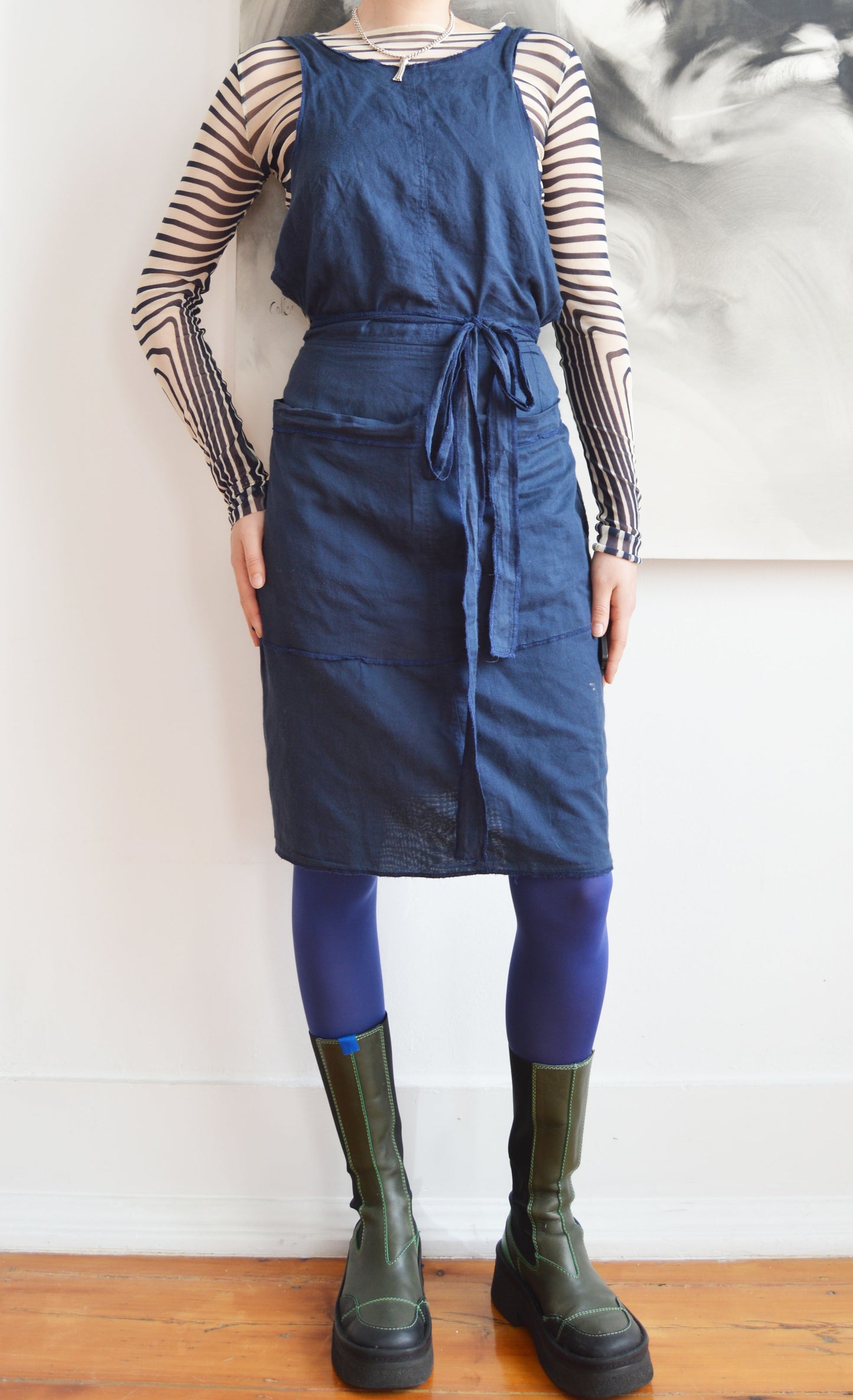 vintage gaultier jeans cotton navy blue apron dress