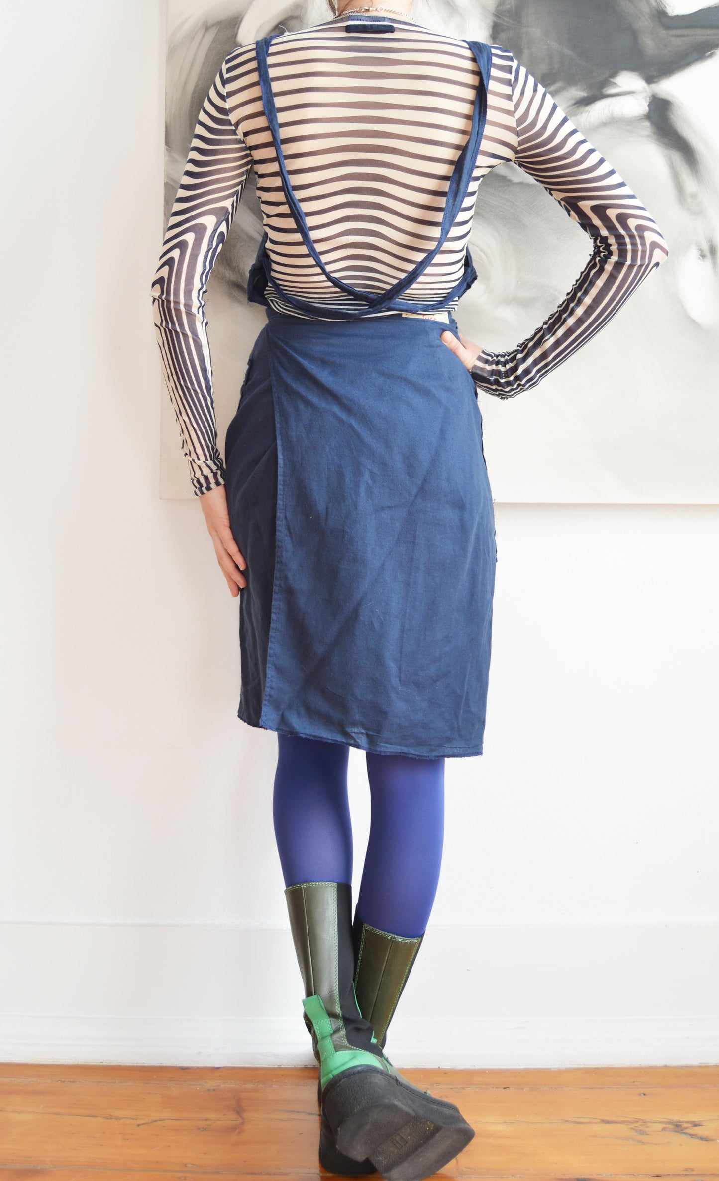 vintage gaultier jeans cotton navy blue apron dress