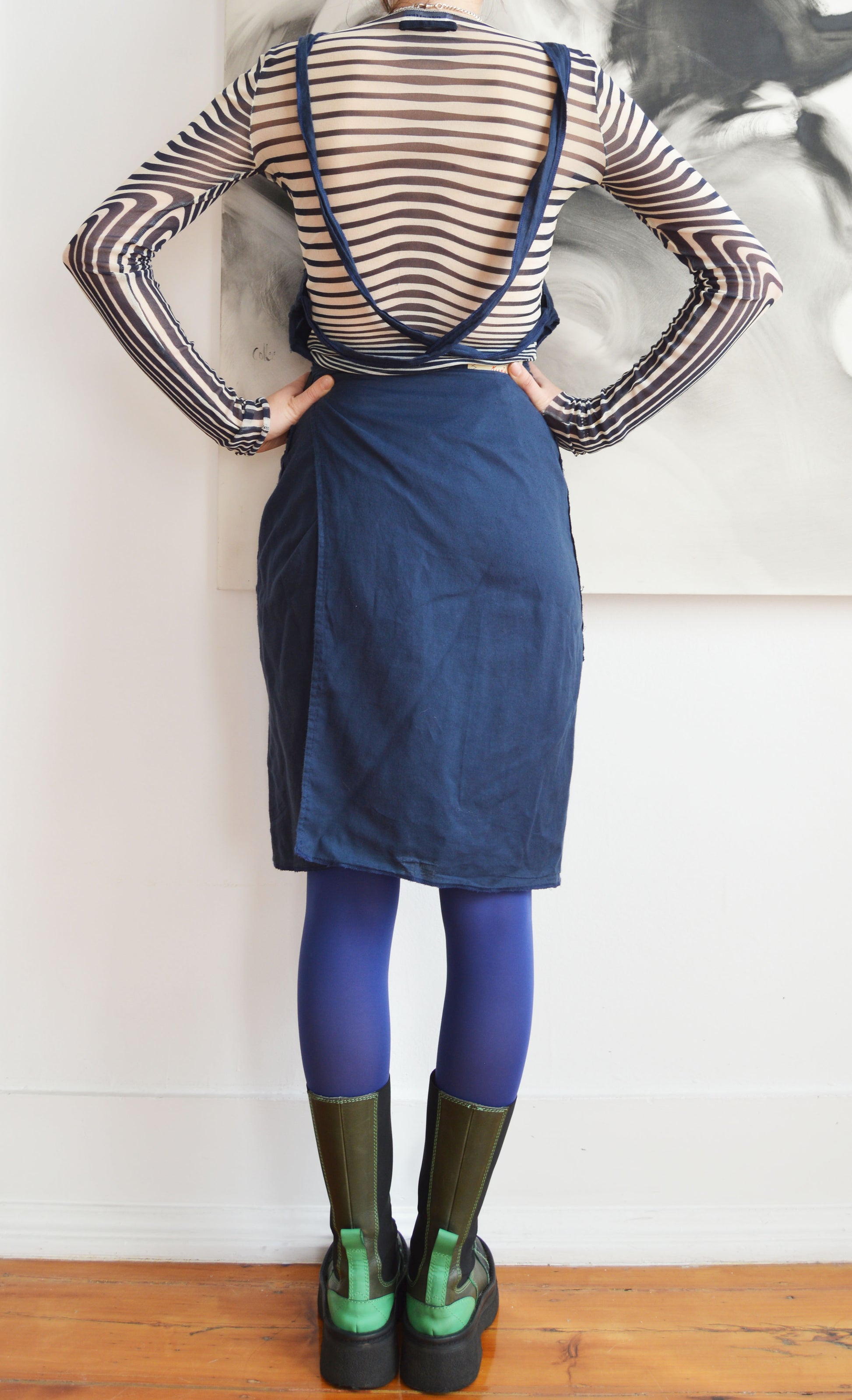 vintage gaultier jeans cotton navy blue apron dress