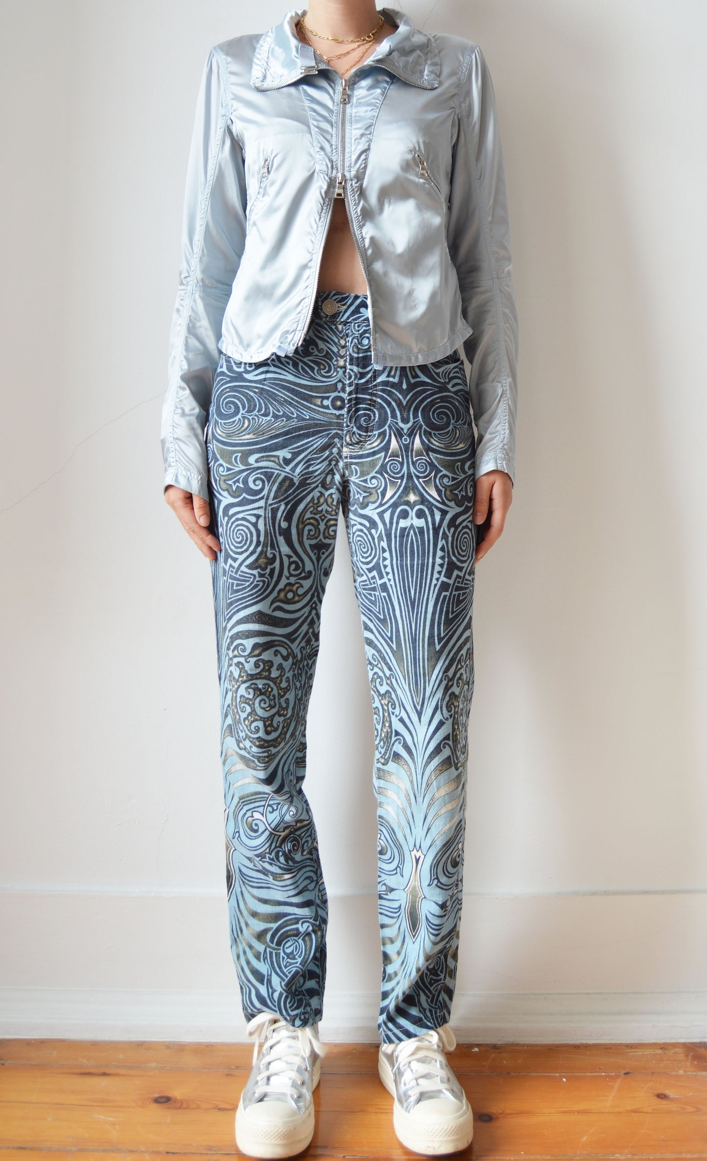 vintage gaultier jeans ss 1996 tribal print jeans