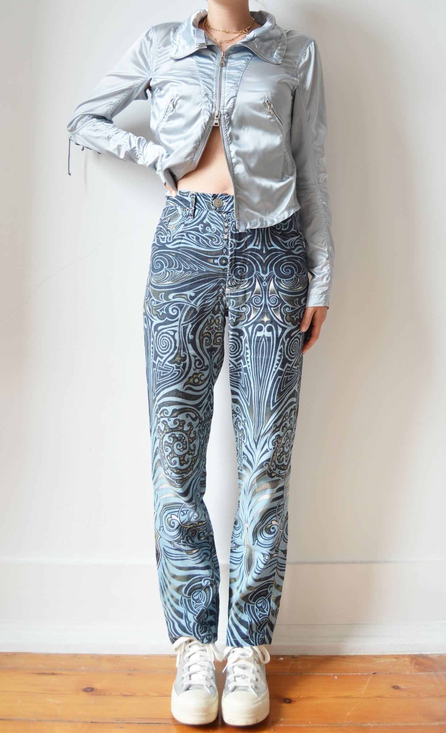 vintage gaultier jeans ss 1996 tribal print jeans