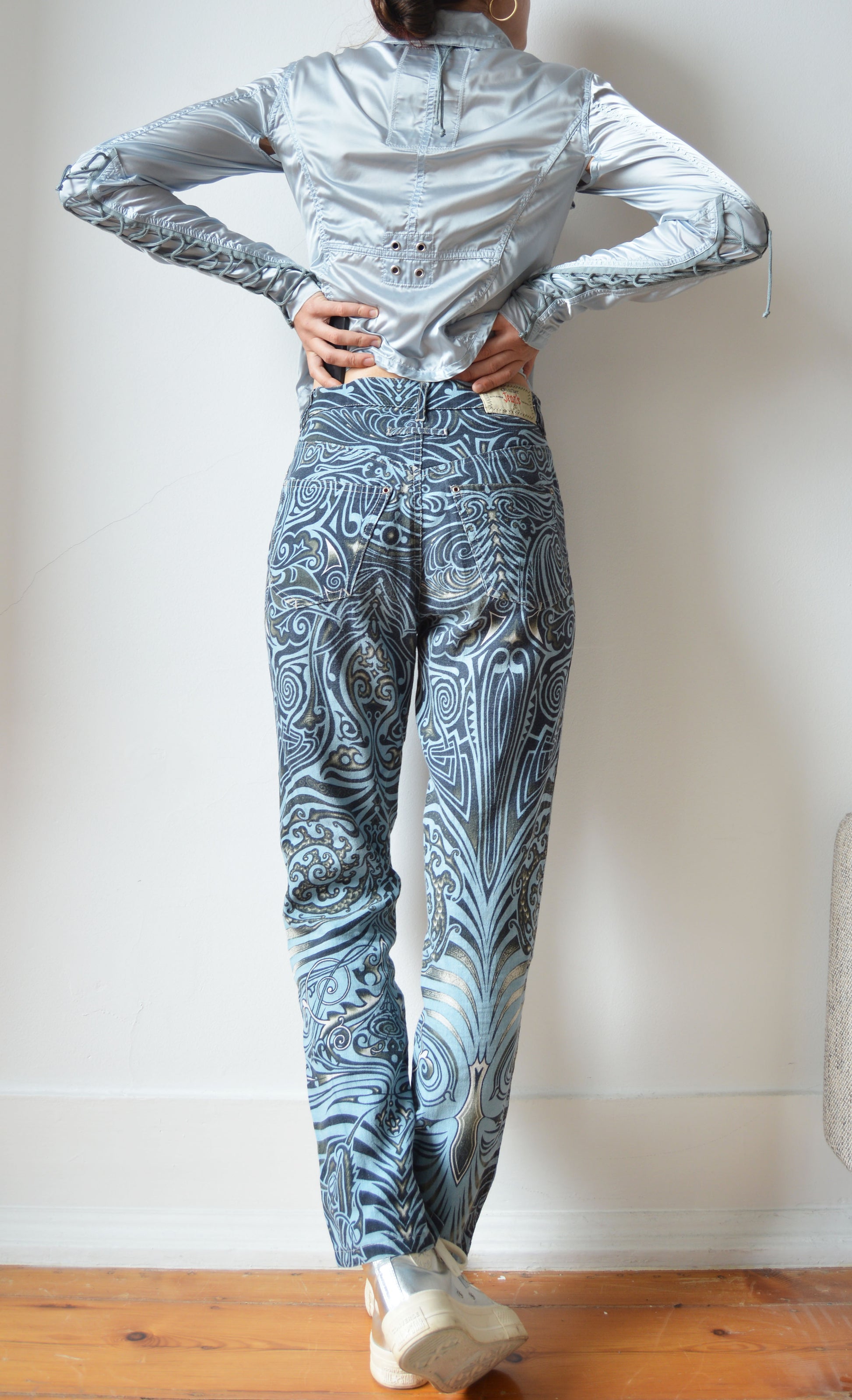 vintage gaultier jeans ss 1996 tribal print jeans