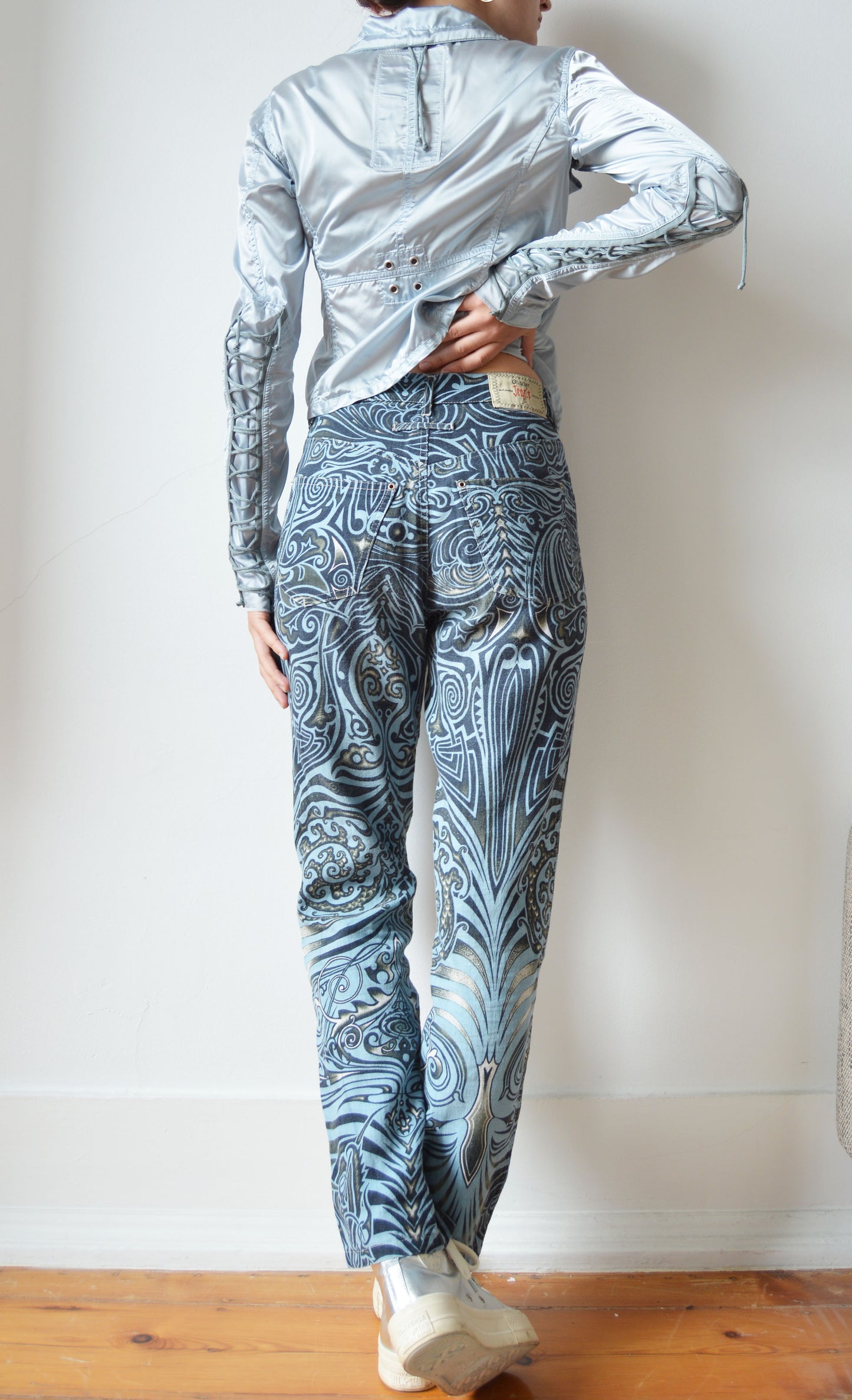 vintage gaultier jeans ss 1996 tribal print jeans