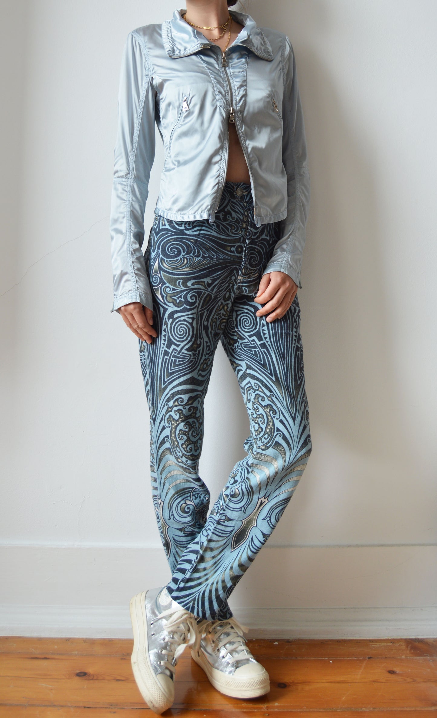 vintage gaultier jeans ss 1996 tribal print jeans