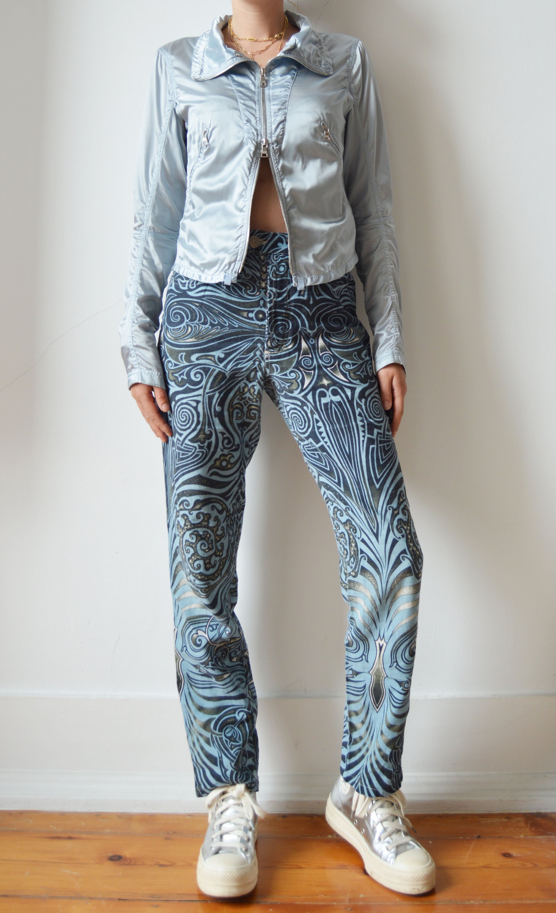 vintage gaultier jeans ss 1996 tribal print jeans