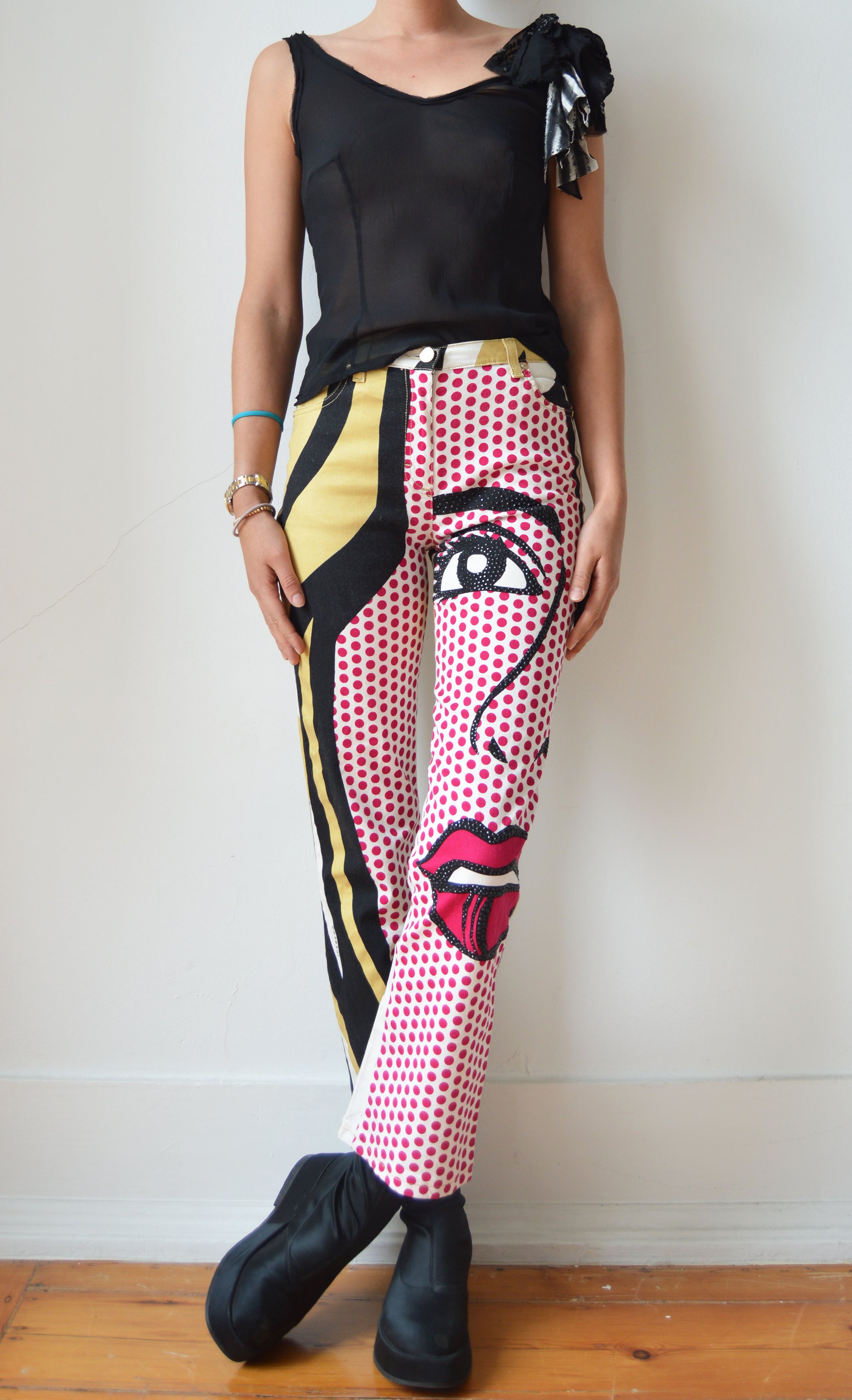 vintage iceberg ss 2001 face pop art jeans