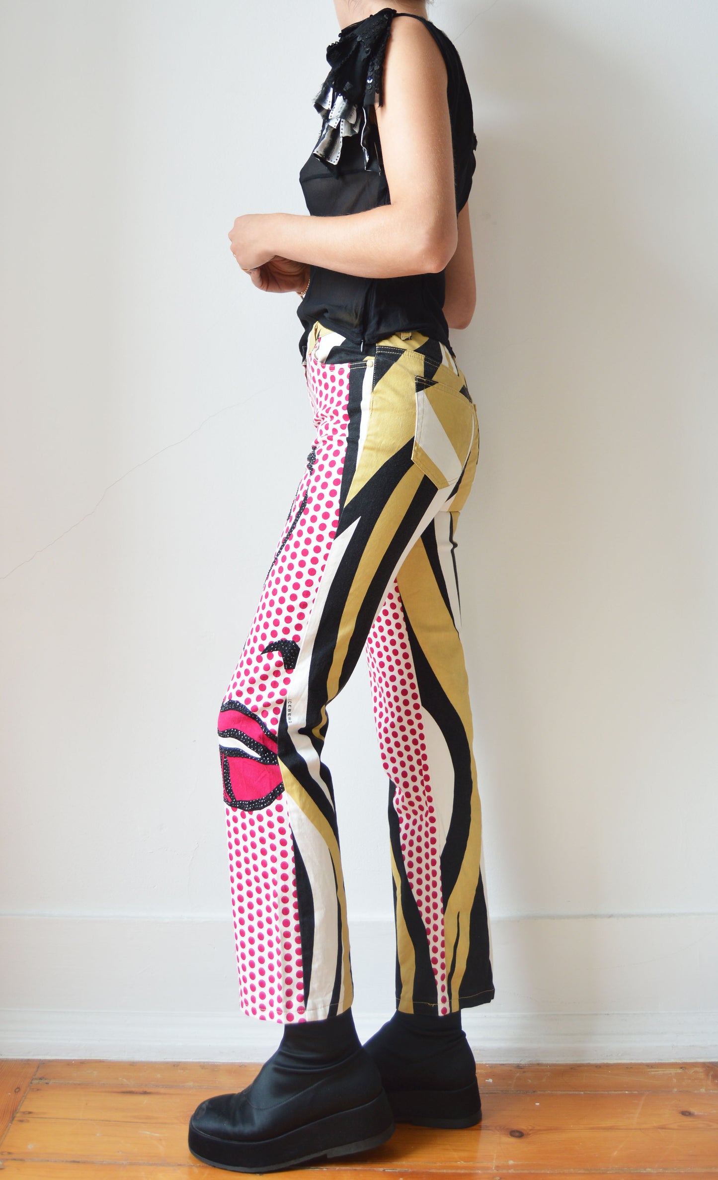 vintage iceberg ss 2001 face pop art jeans