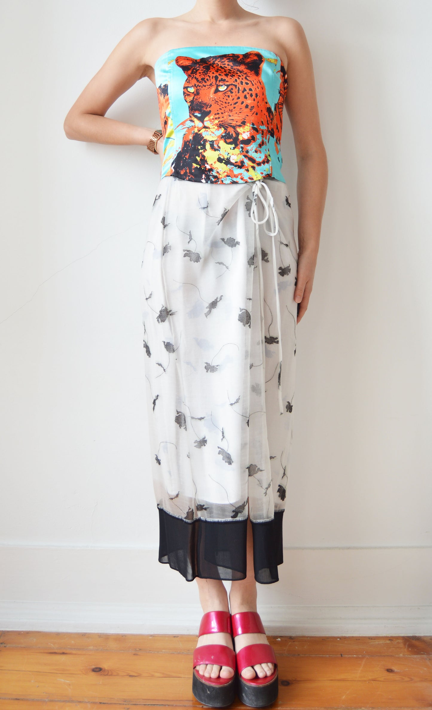 vintage iceberg ss 2004 silk leopard corset