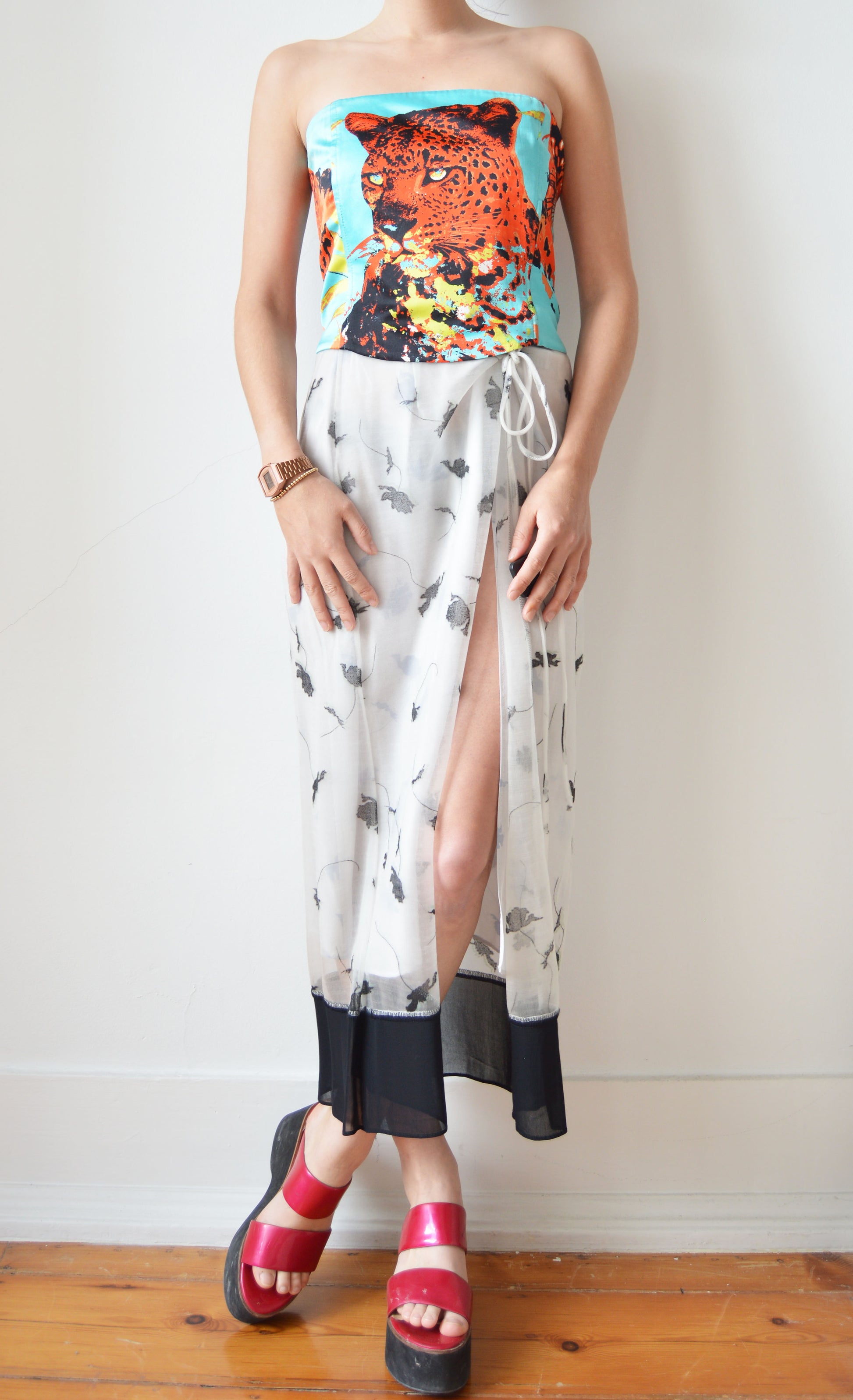 vintage iceberg ss 2004 silk leopard corset