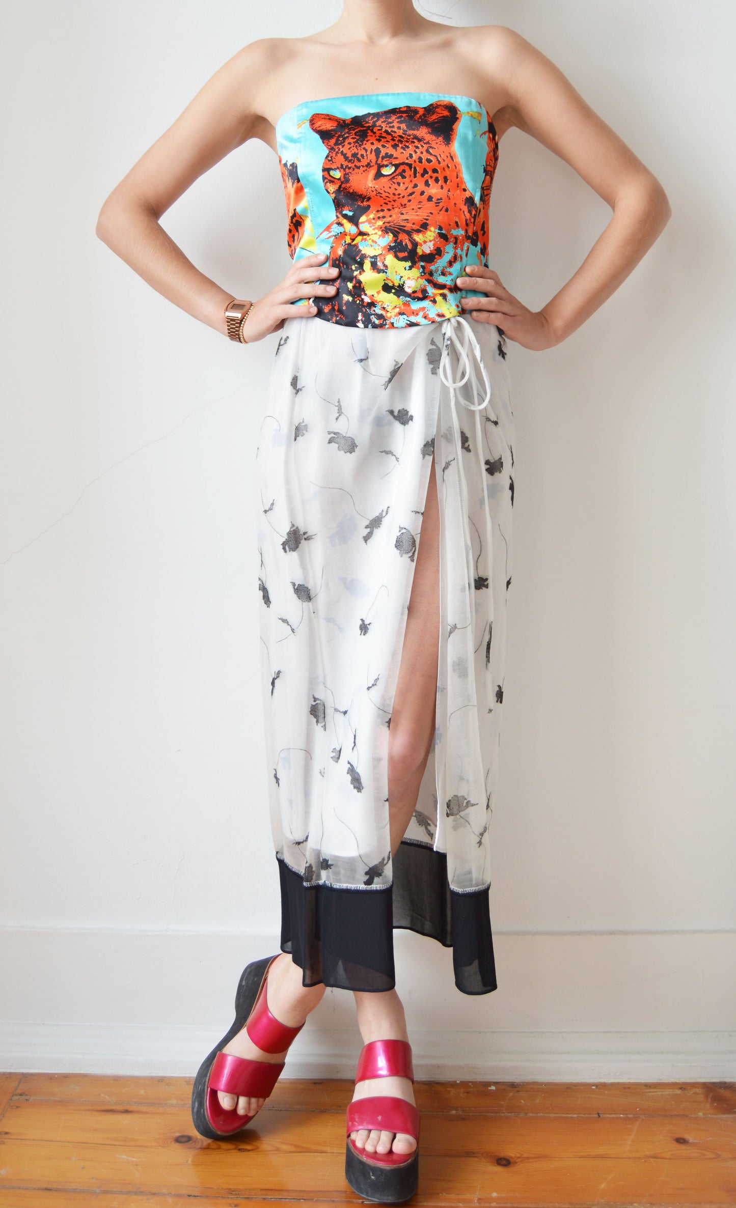 vintage iceberg ss 2004 silk leopard corset