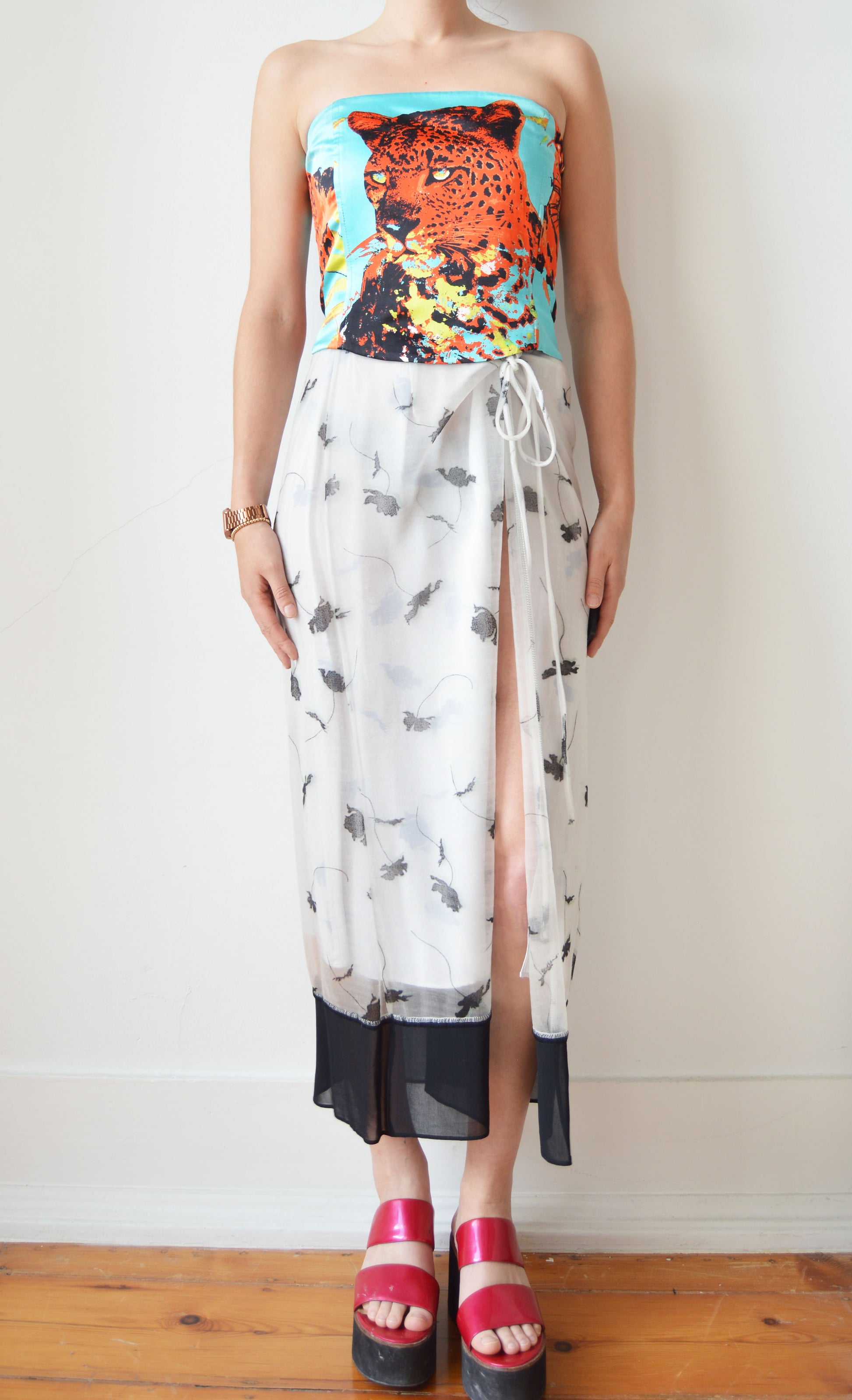 vintage iceberg ss 2004 silk leopard corset