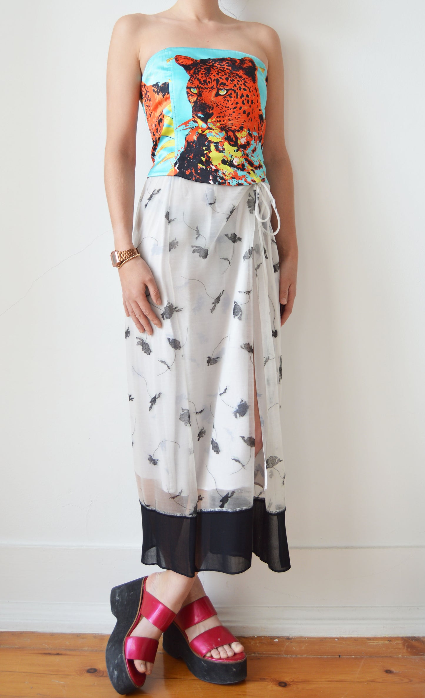 vintage iceberg ss 2004 silk leopard corset