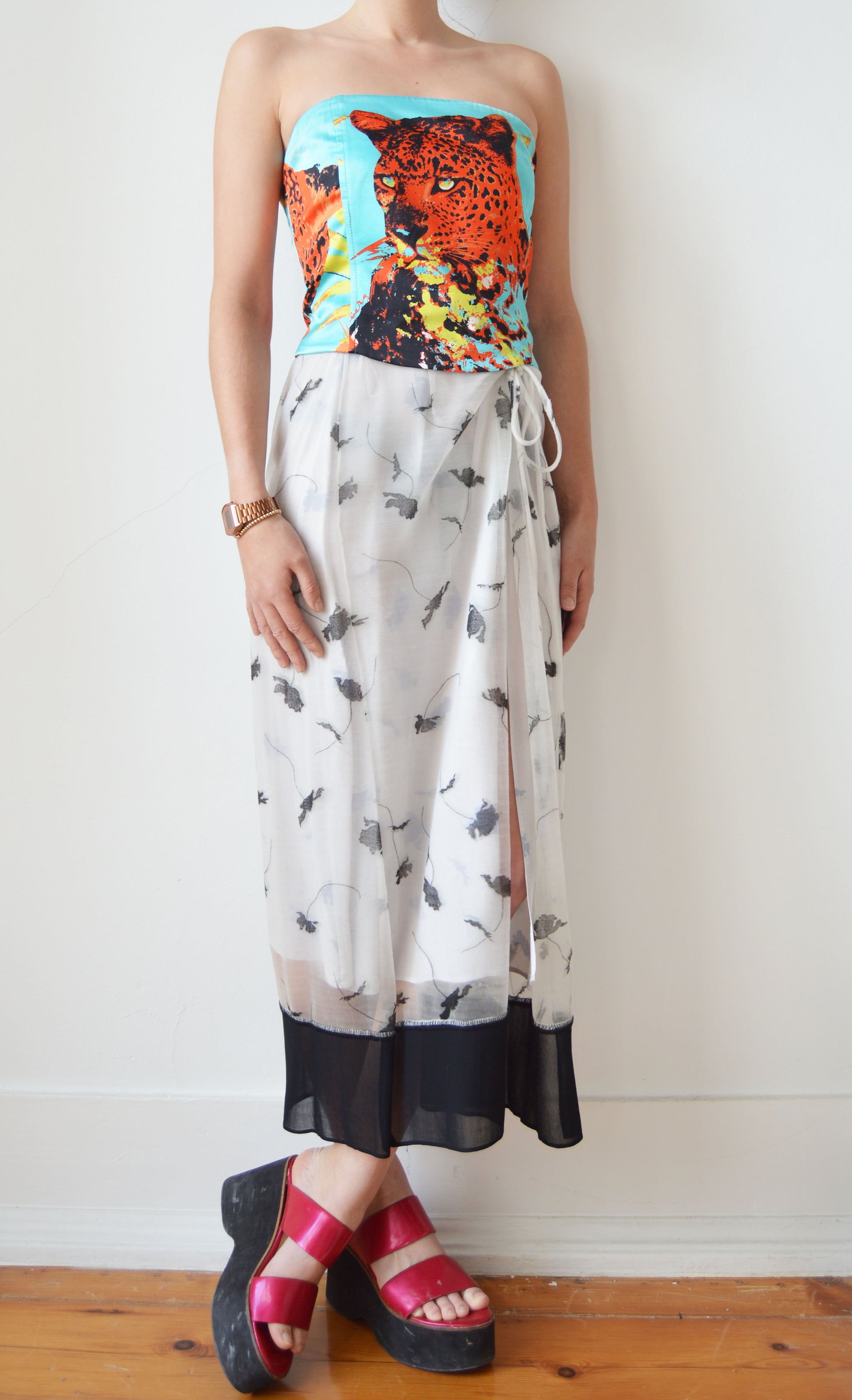 vintage iceberg ss 2004 silk leopard corset