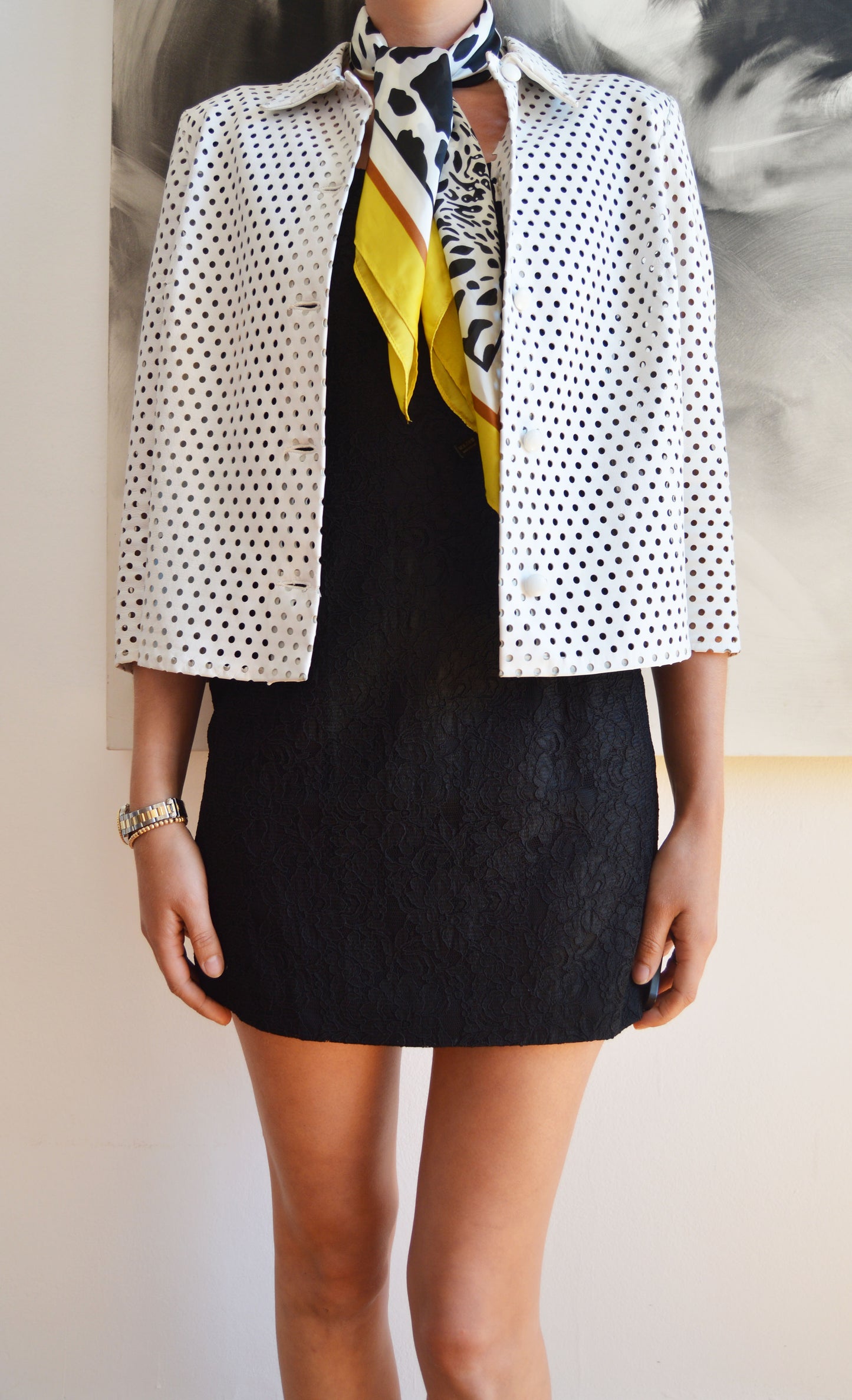 vintage iceberg white perforated leather jacket
