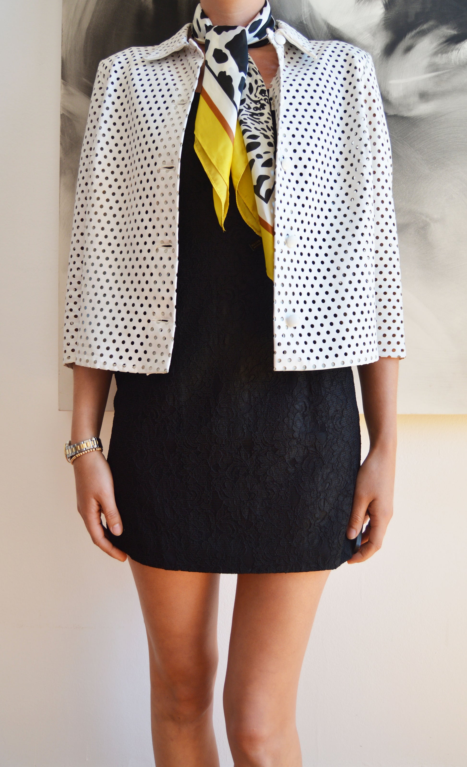 vintage iceberg white perforated leather jacket