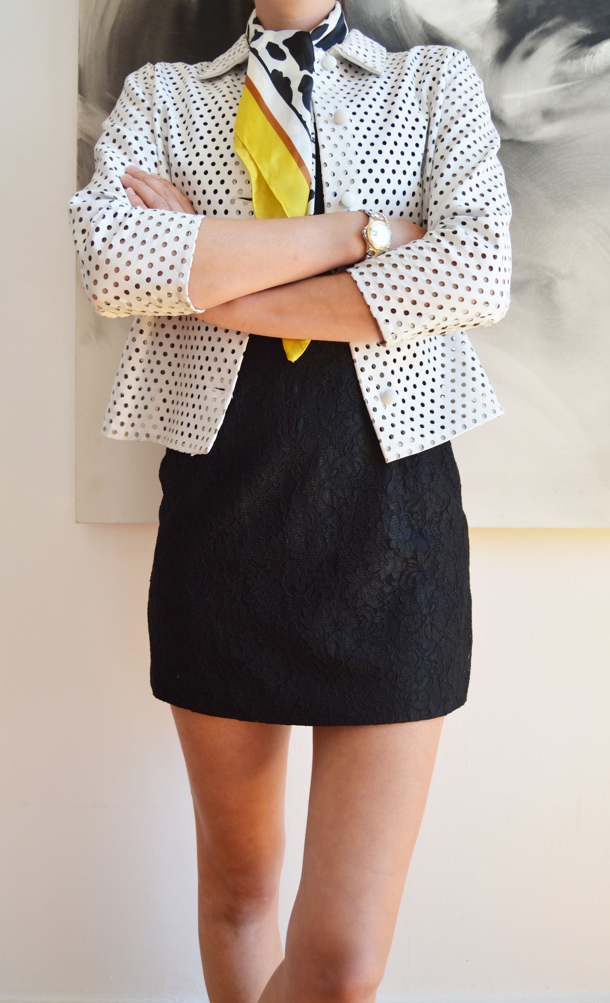 vintage iceberg white perforated leather jacket