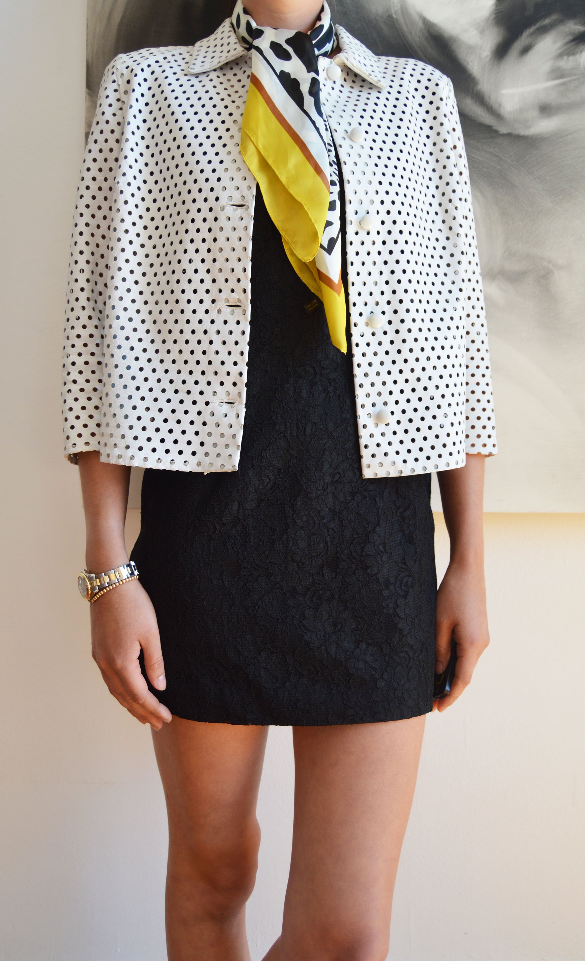 vintage iceberg white perforated leather jacket