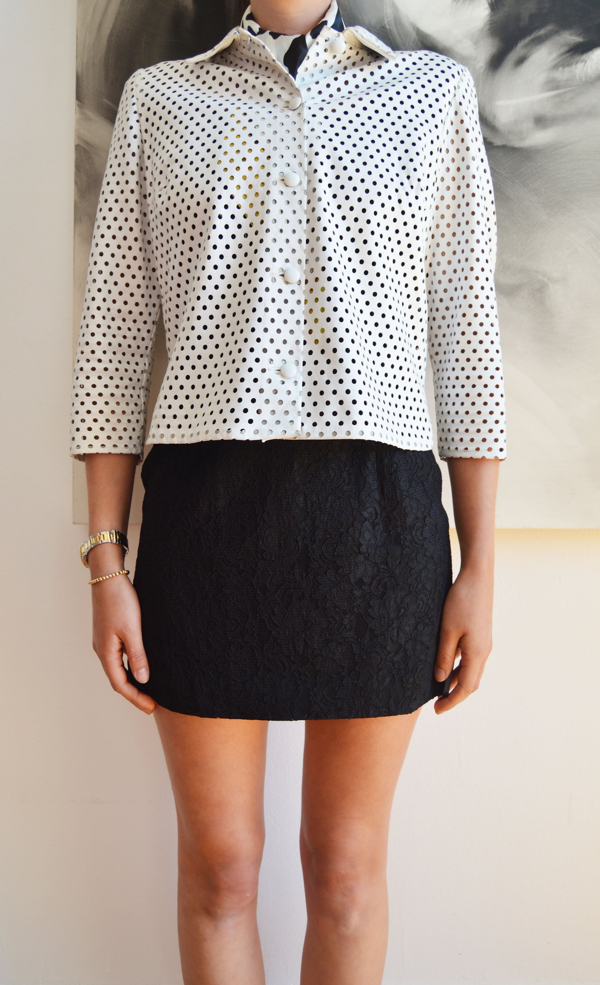 vintage iceberg white perforated leather jacket