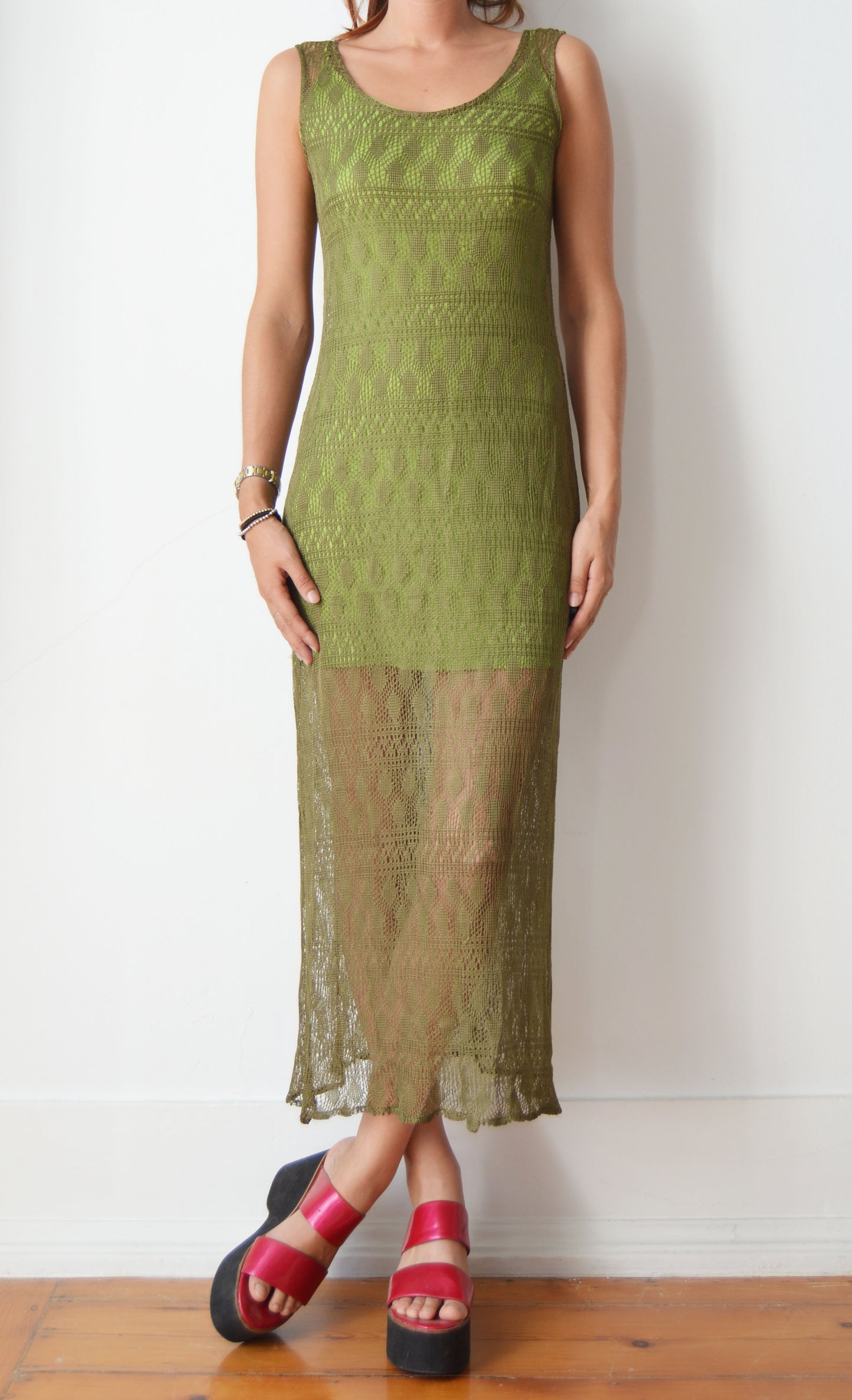 vintage kenzo green lace layered dress