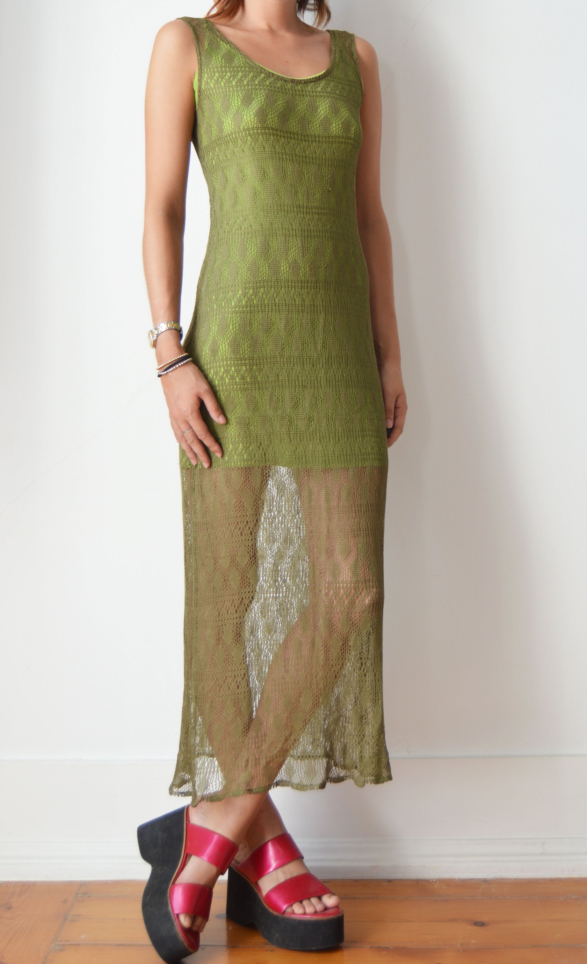 vintage kenzo green lace layered dress