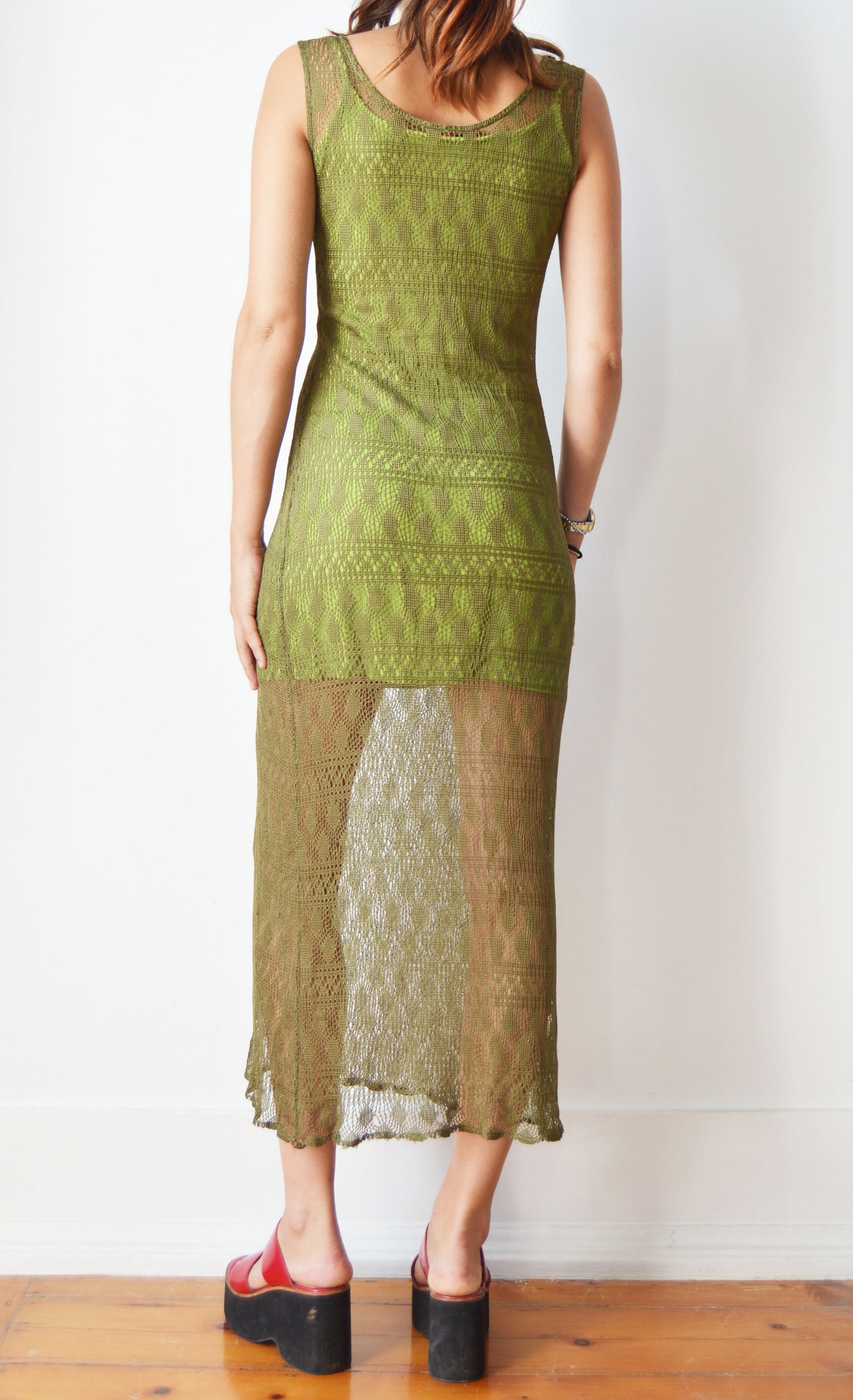 vintage kenzo green lace layered dress