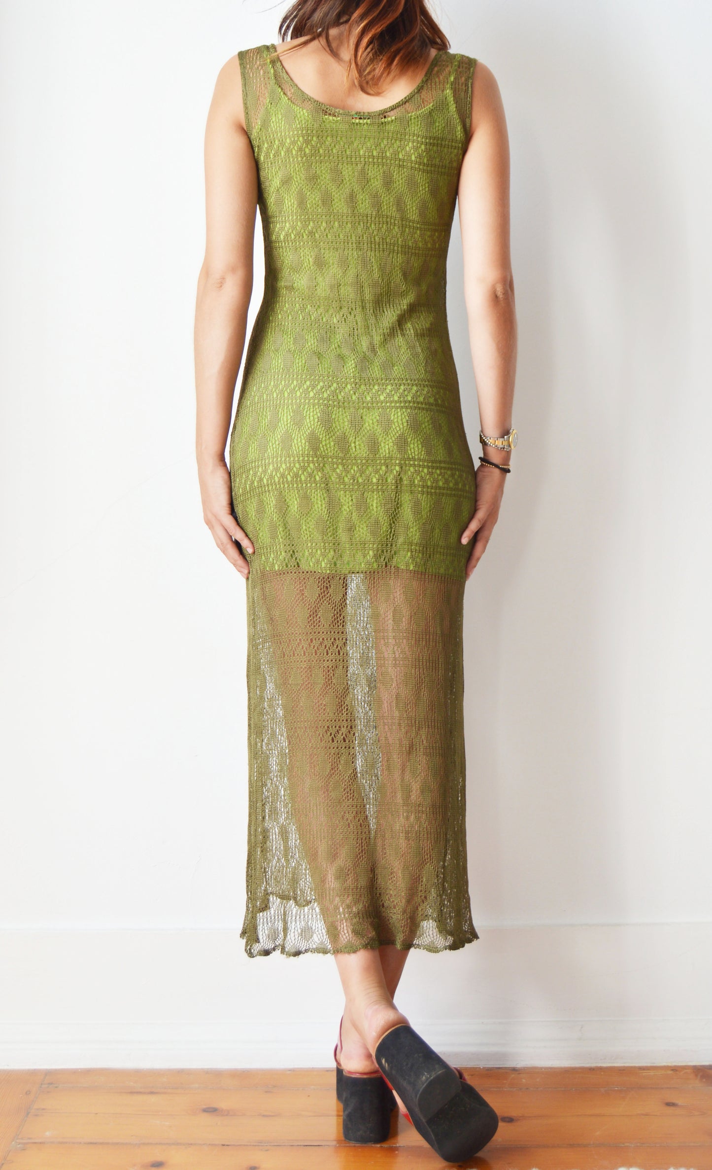 vintage kenzo green lace layered dress