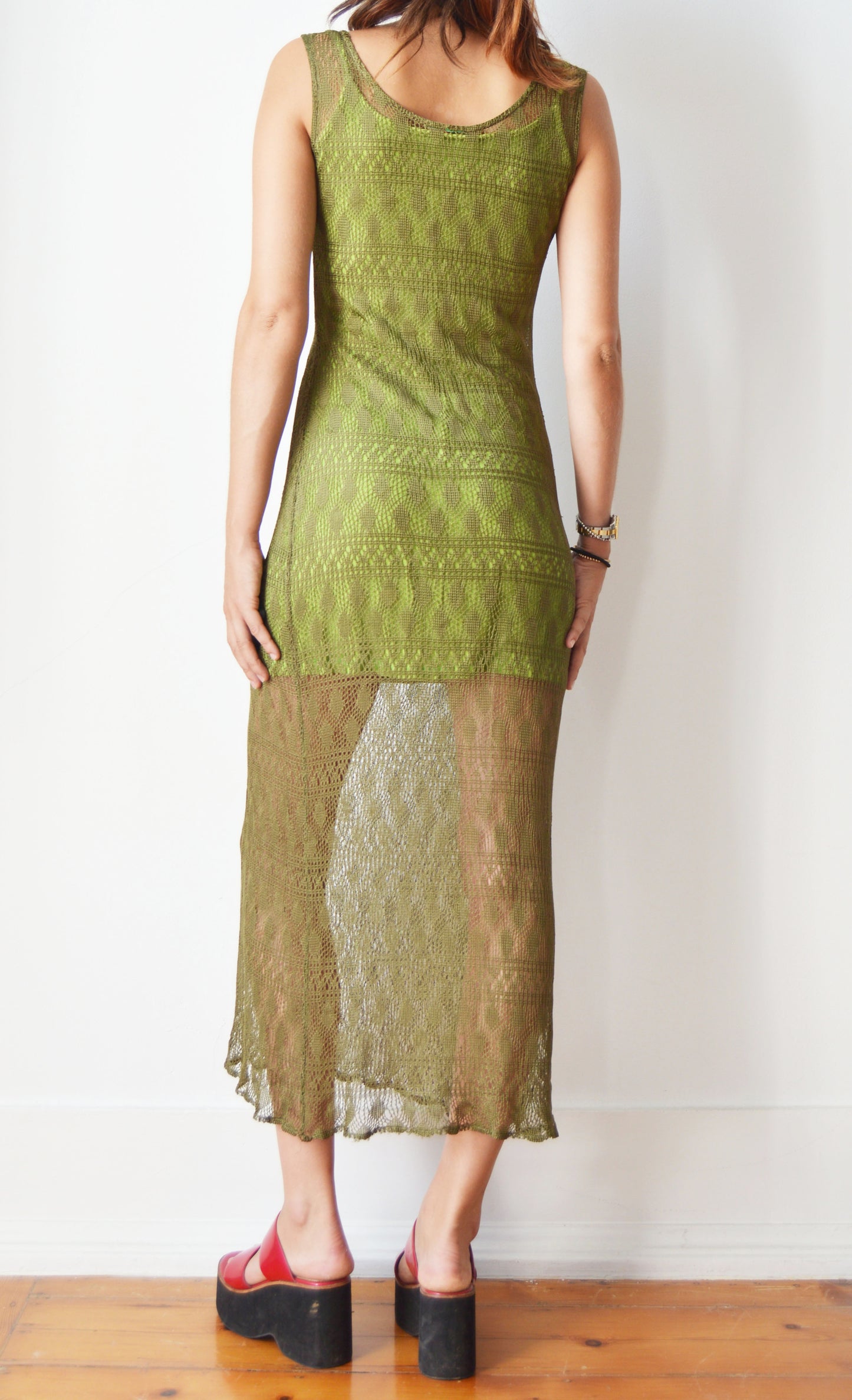 vintage kenzo green lace layered dress