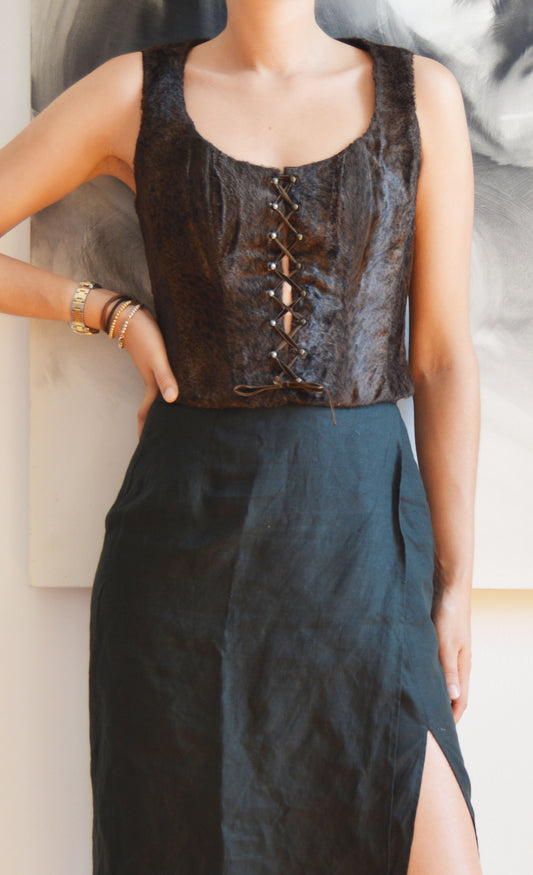 vintage kenzo jungle brown faux fur corset
