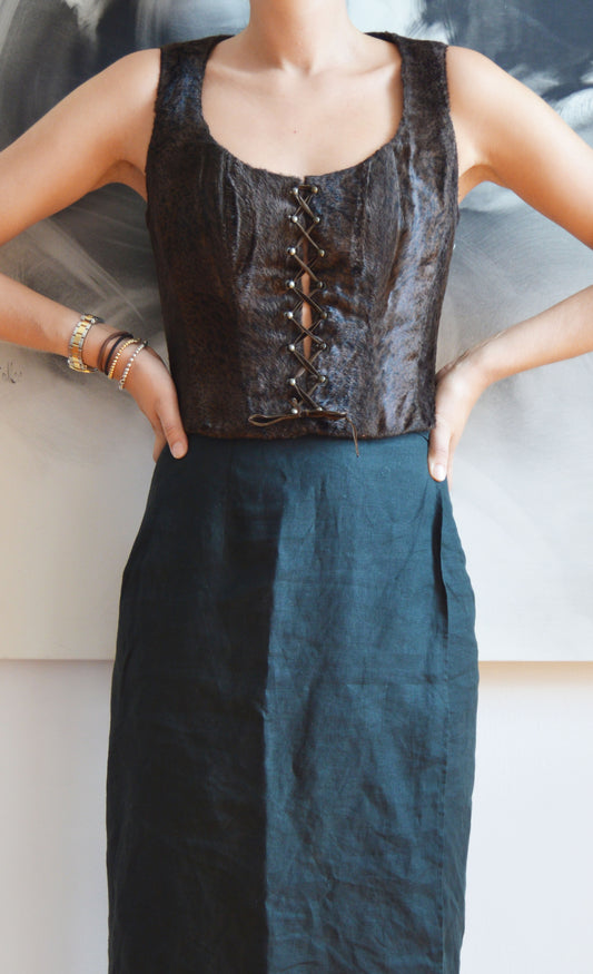 vintage kenzo jungle brown faux fur corset