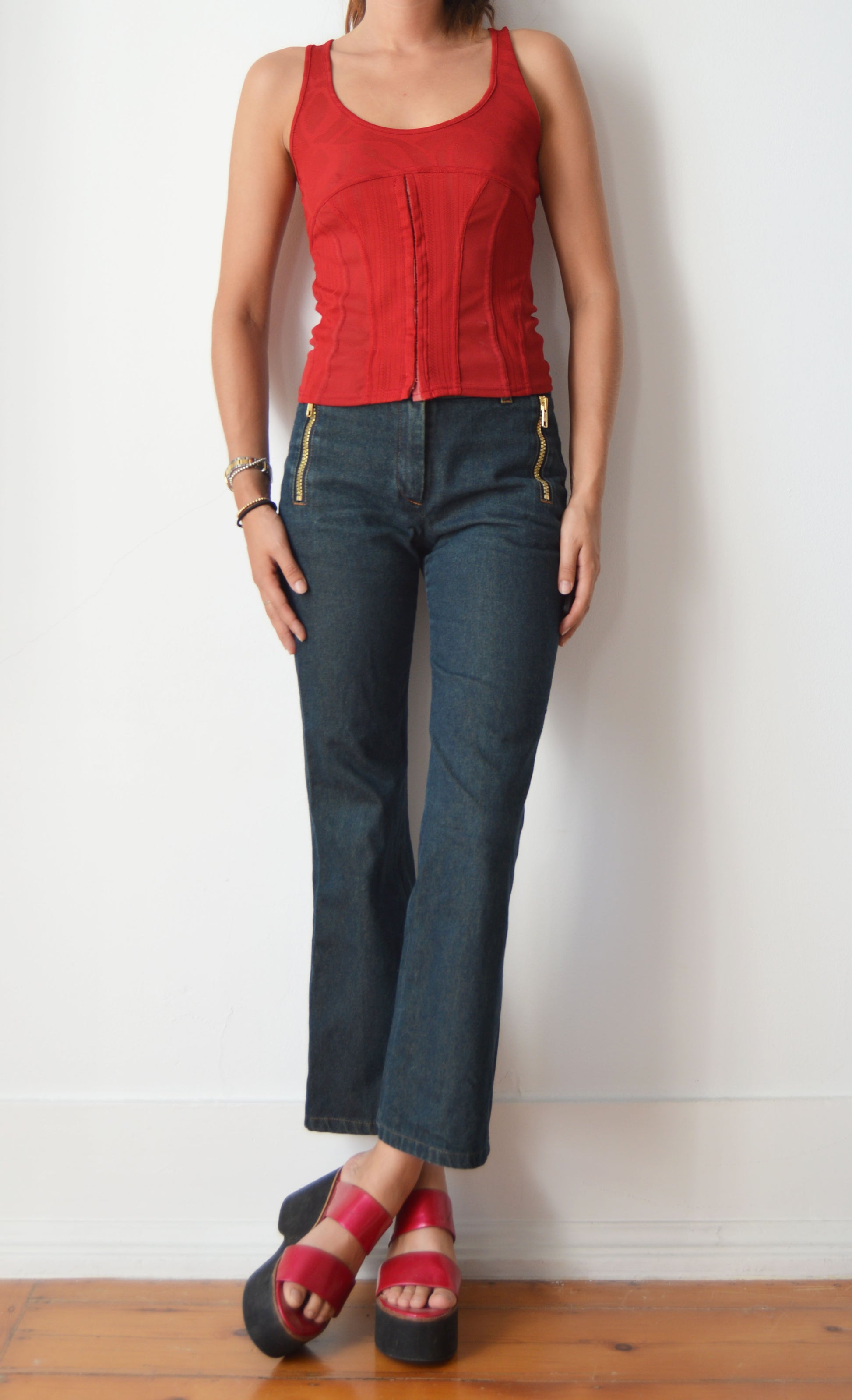 vintage kenzo jungle red corset top