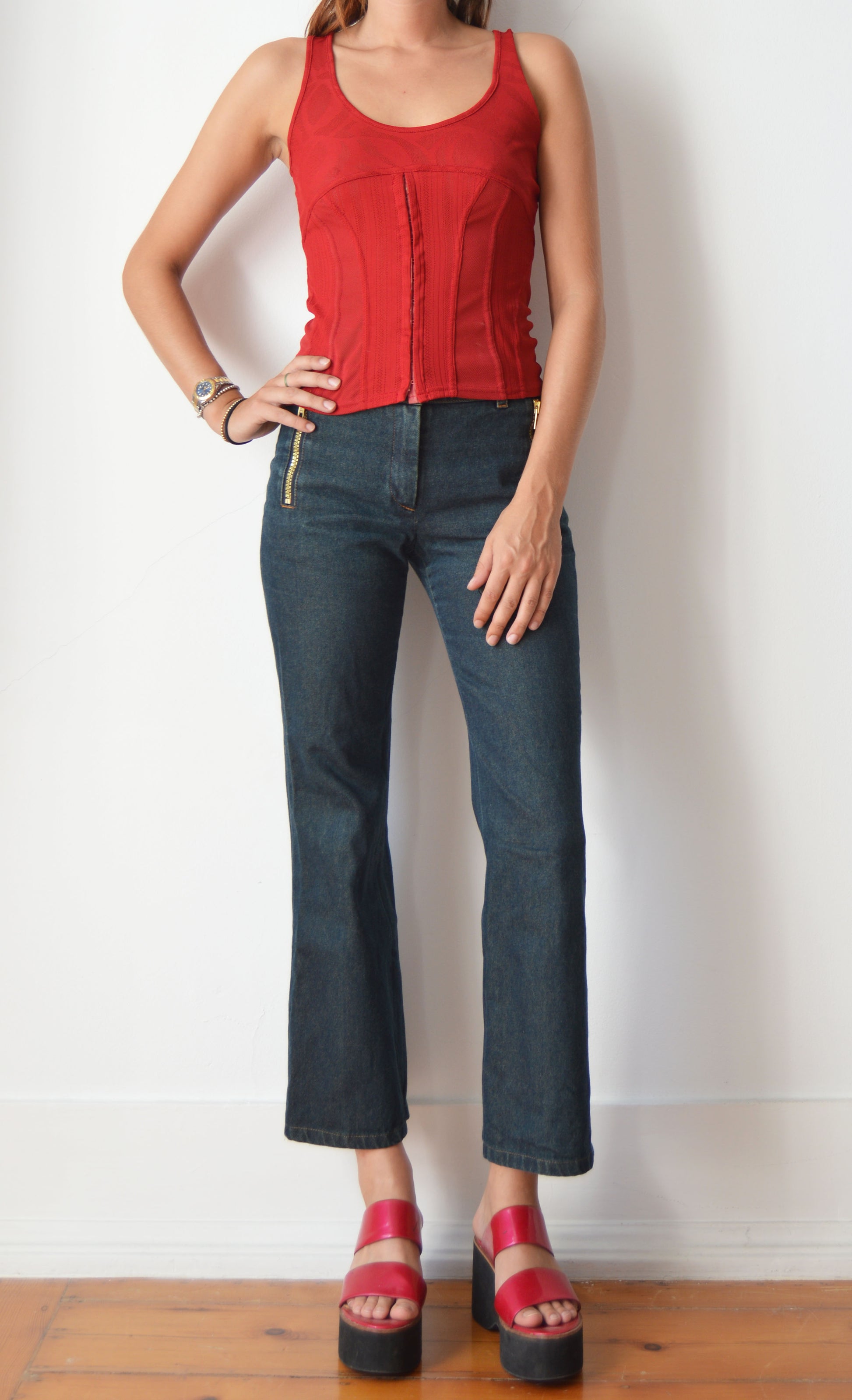 vintage kenzo jungle red corset top