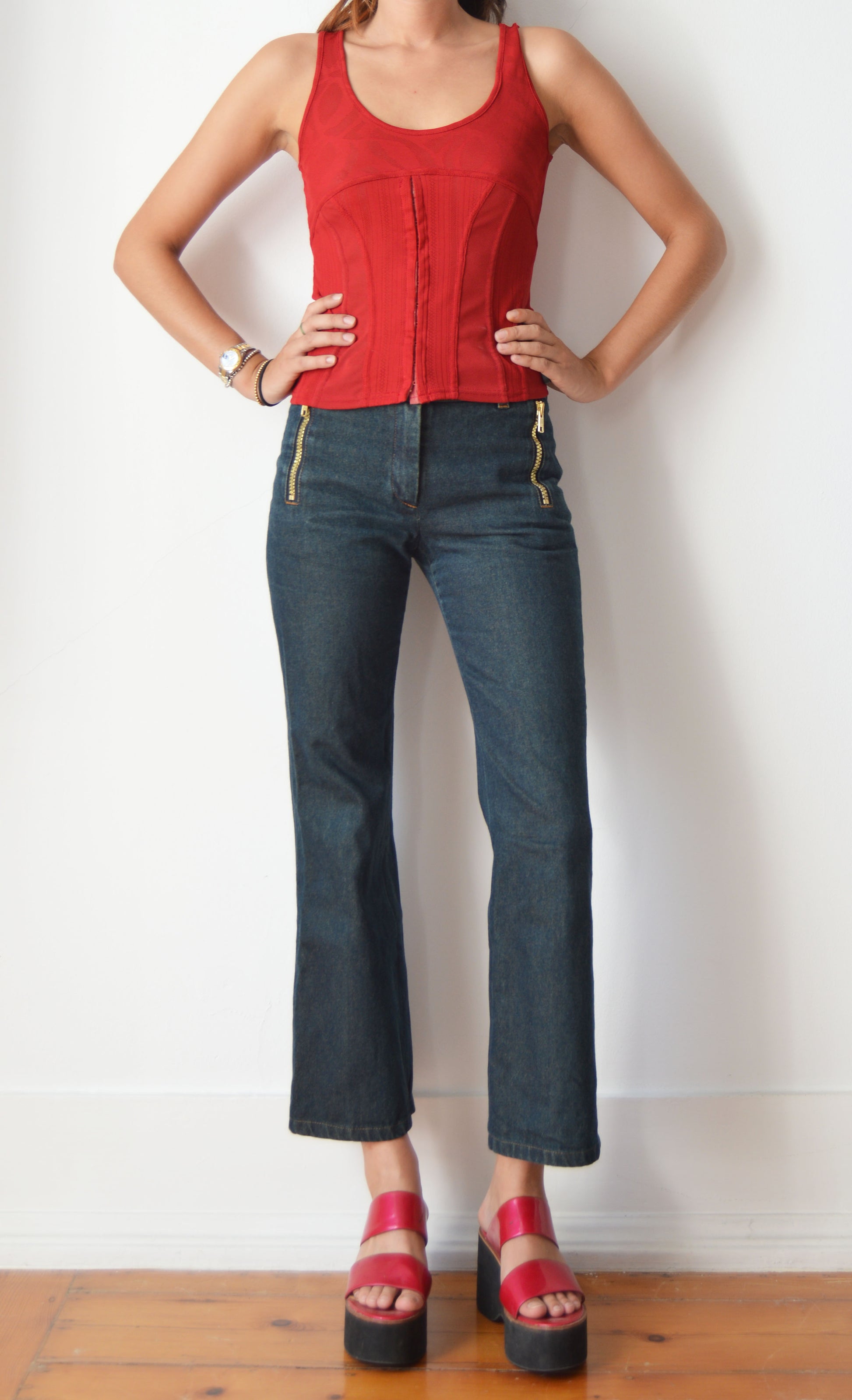 vintage kenzo jungle red corset top