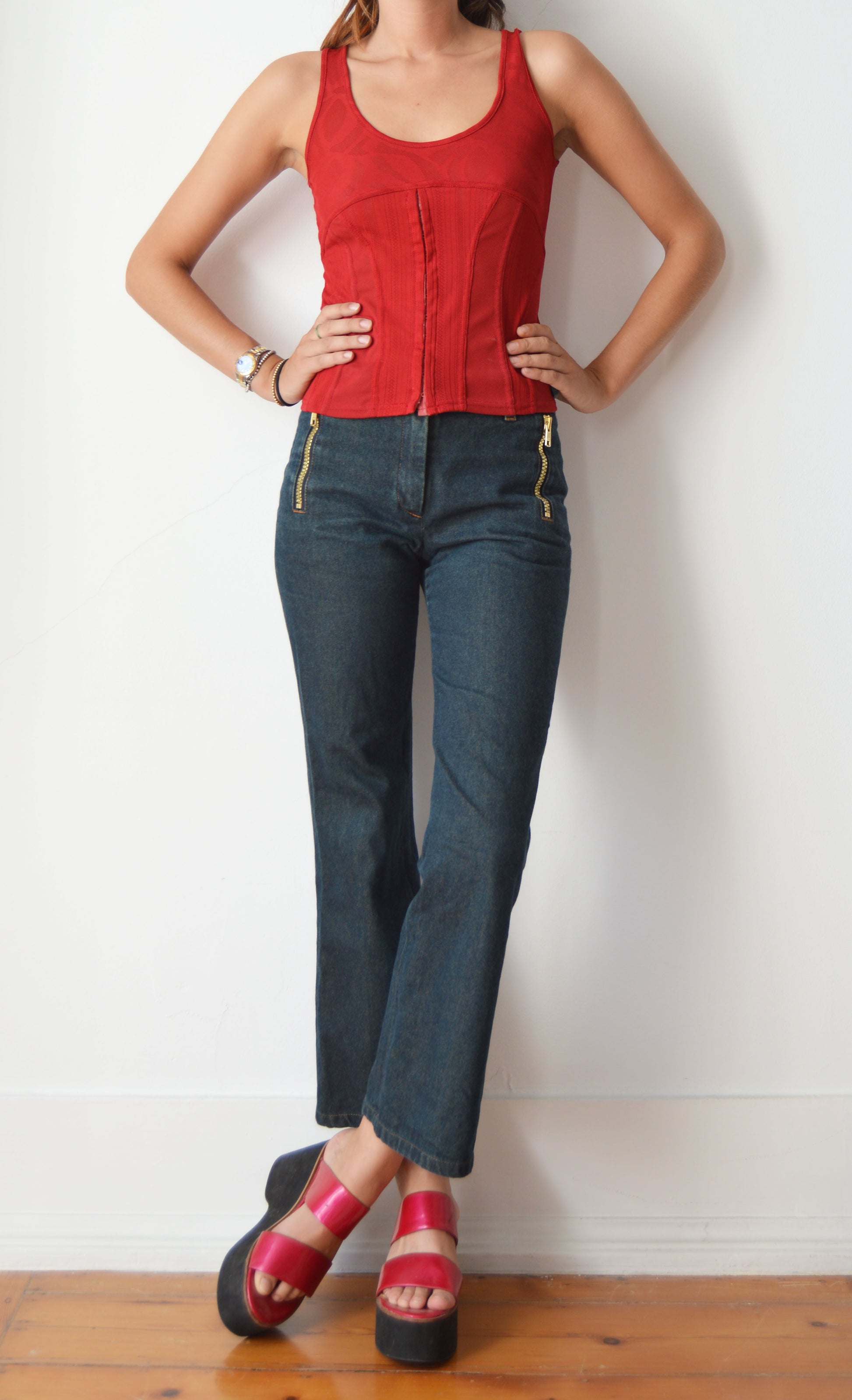 vintage kenzo jungle red corset top