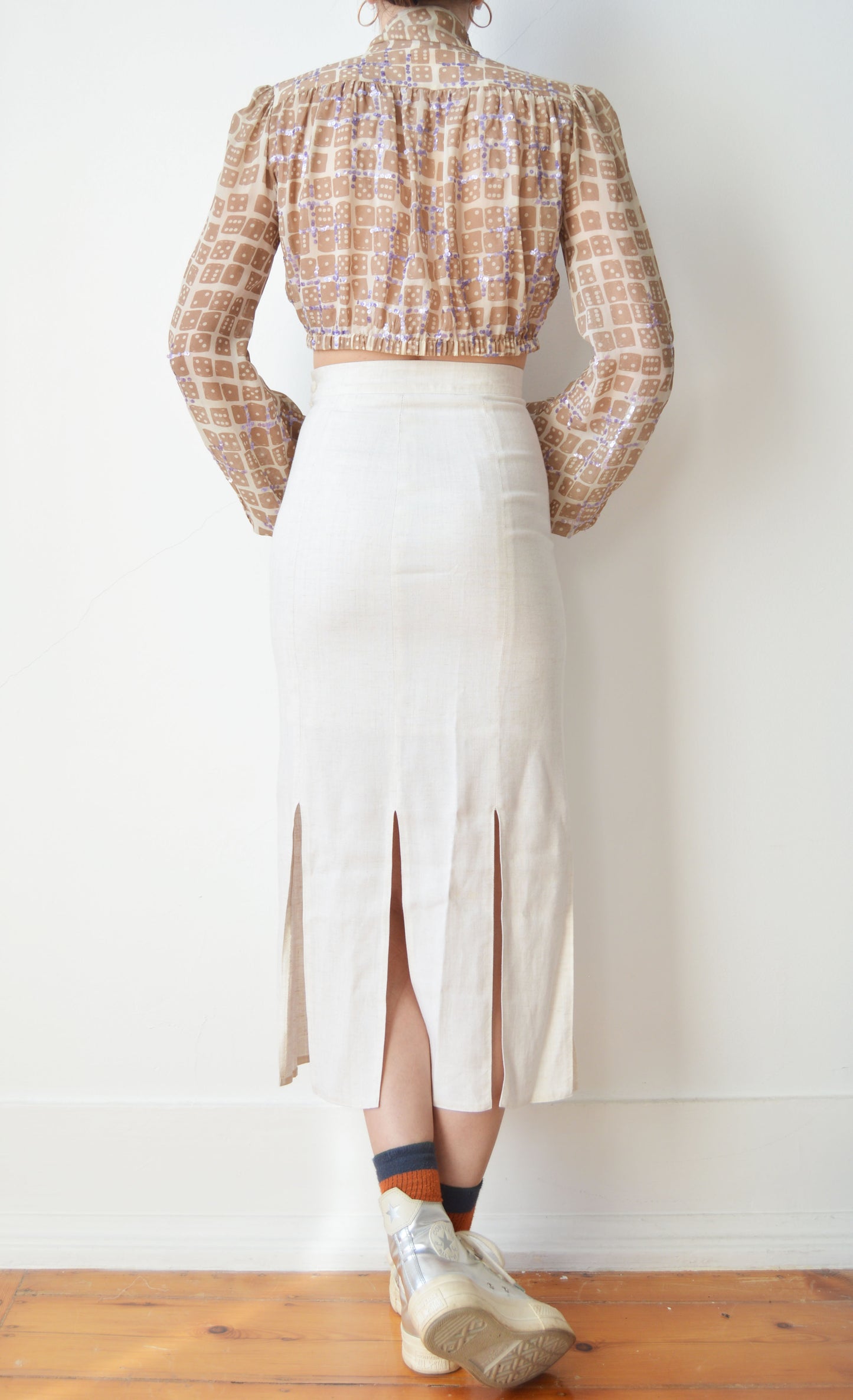 Vintage White Linen Skirt with Slits