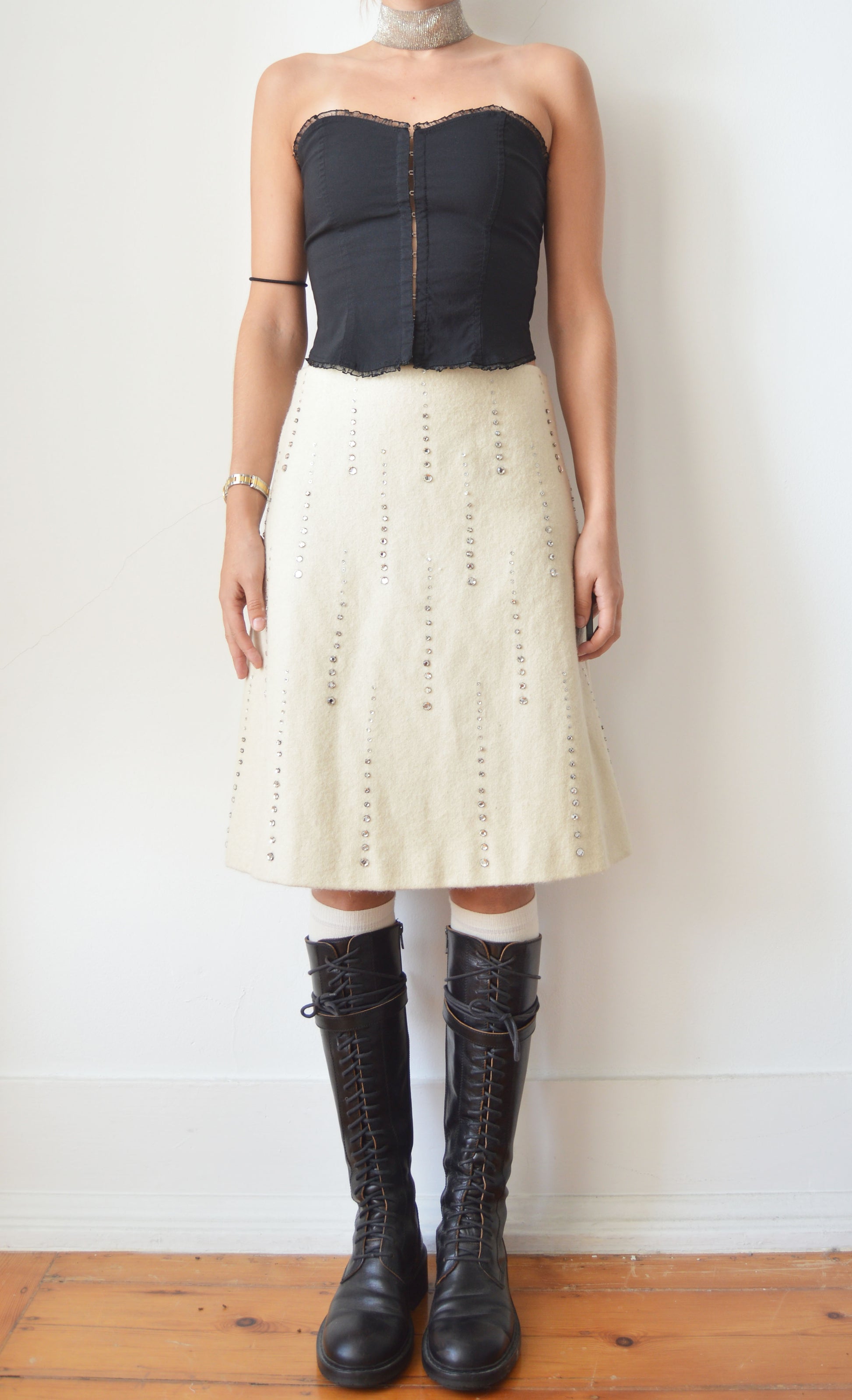 Vintage Marni F/W 2000 White Wool Skirt with Embellishments