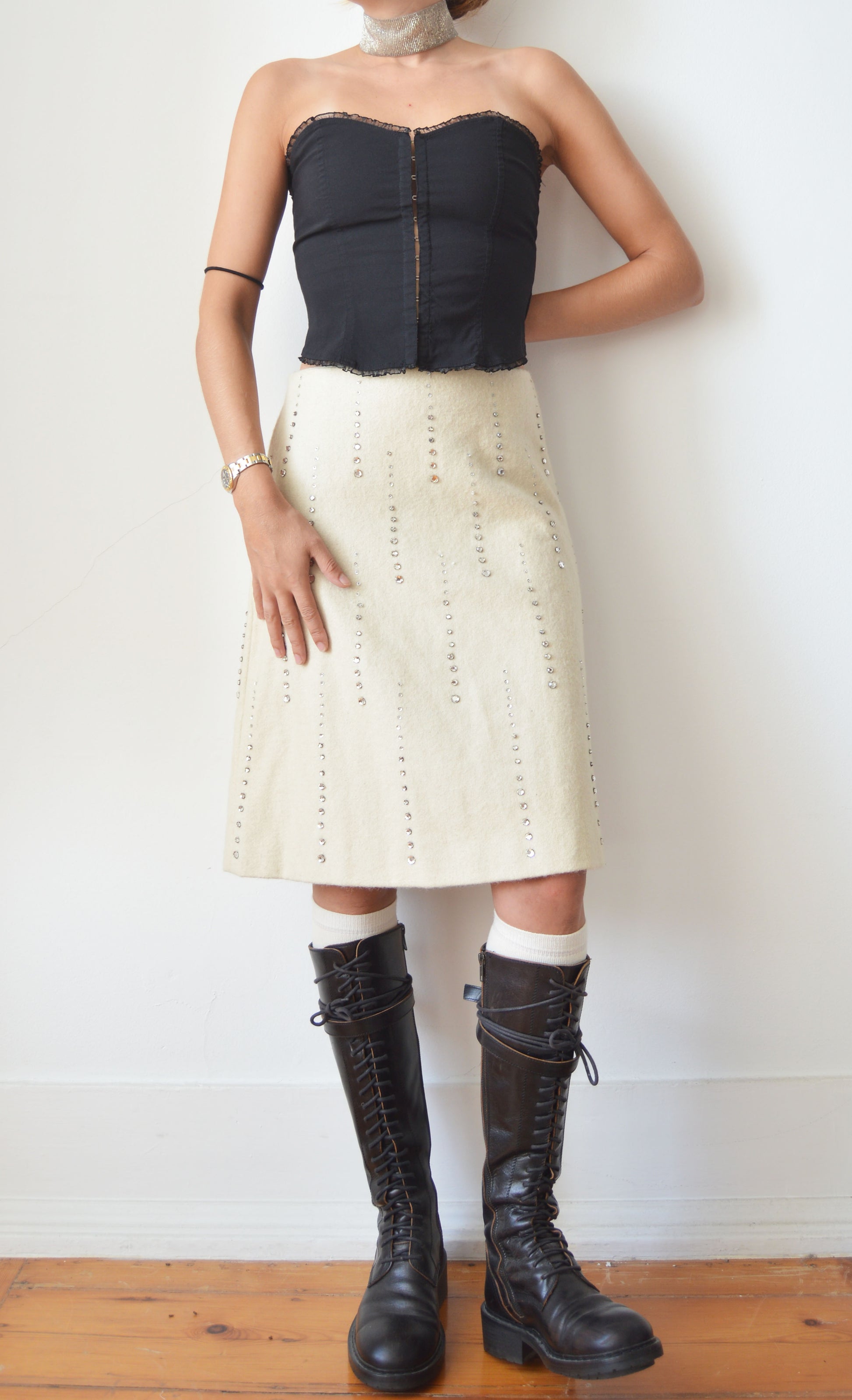 Vintage Marni F/W 2000 White Wool Skirt with Embellishments