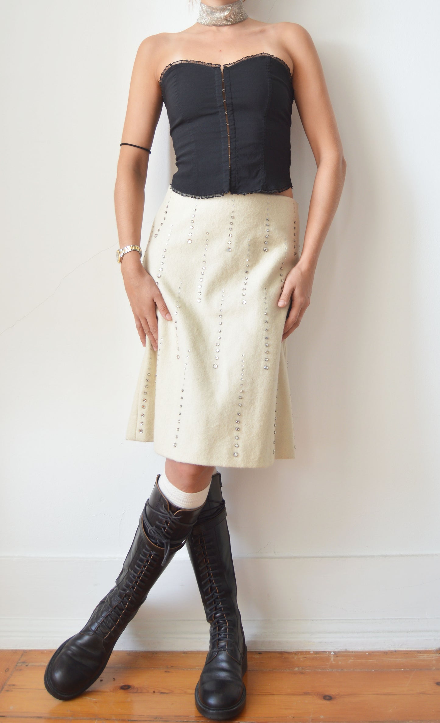 Vintage Marni F/W 2000 White Wool Skirt with Embellishments