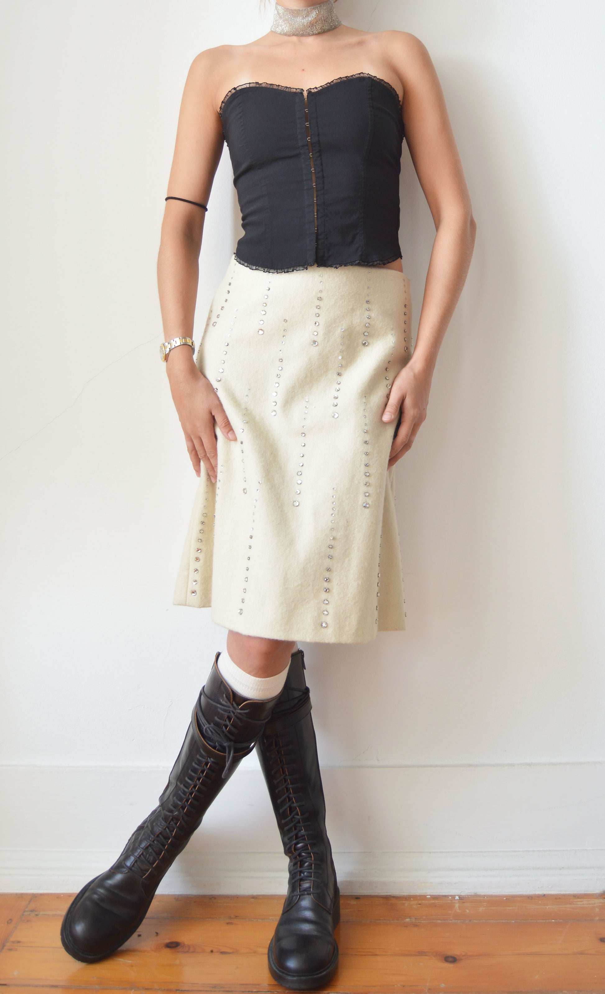 Vintage Marni F/W 2000 White Wool Skirt with Embellishments