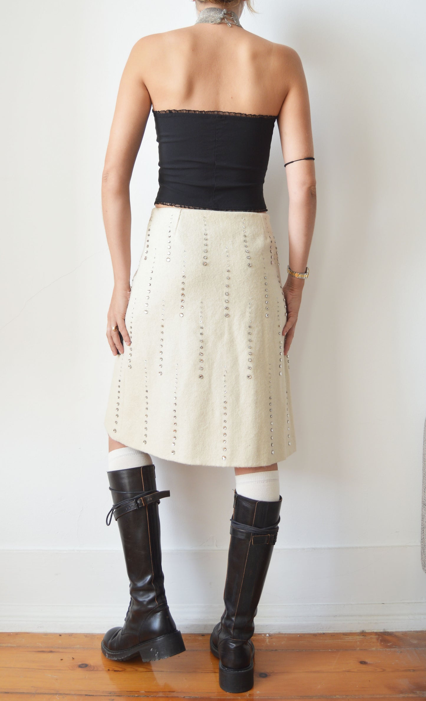 Vintage Marni F/W 2000 White Wool Skirt with Embellishments