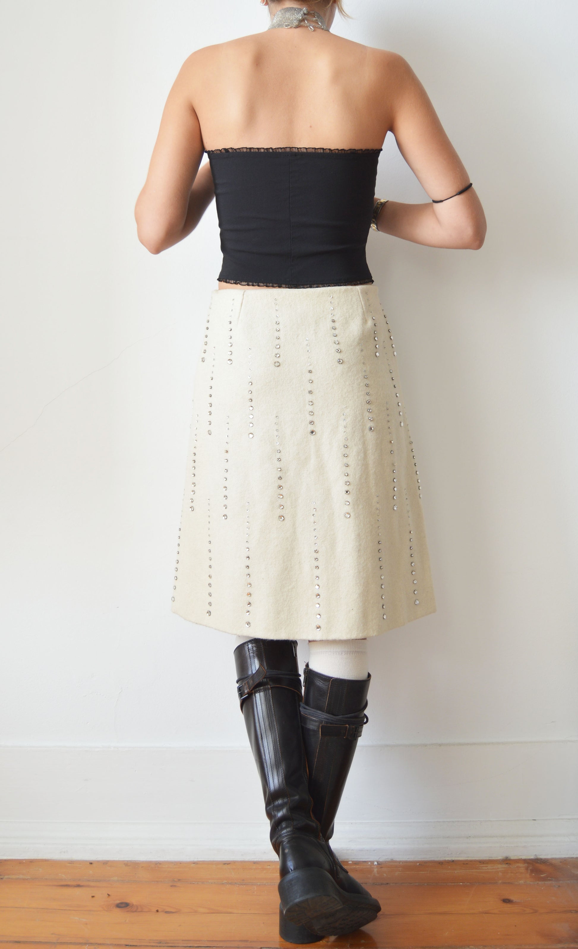Vintage Marni F/W 2000 White Wool Skirt with Embellishments