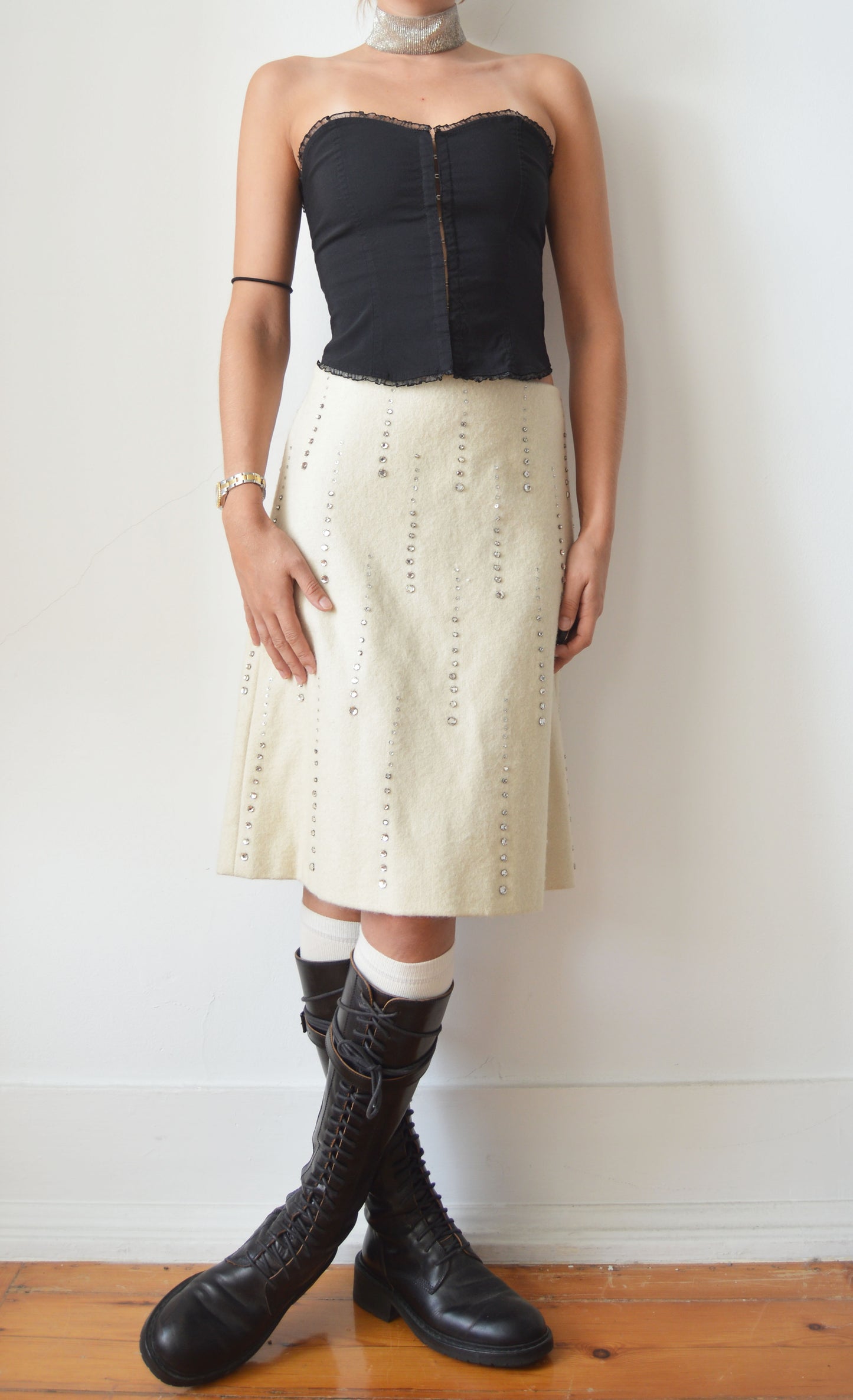 Vintage Marni F/W 2000 White Wool Skirt with Embellishments