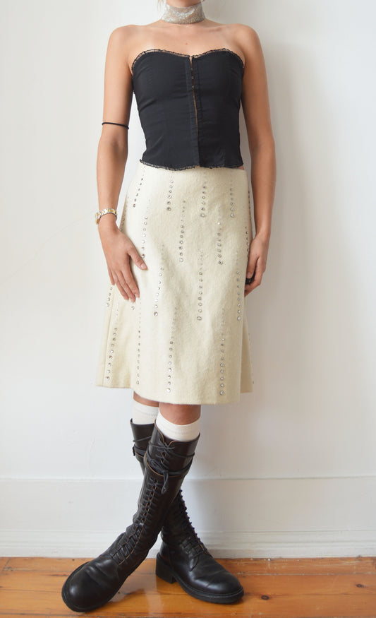 Vintage Marni F/W 2000 White Wool Skirt with Embellishments