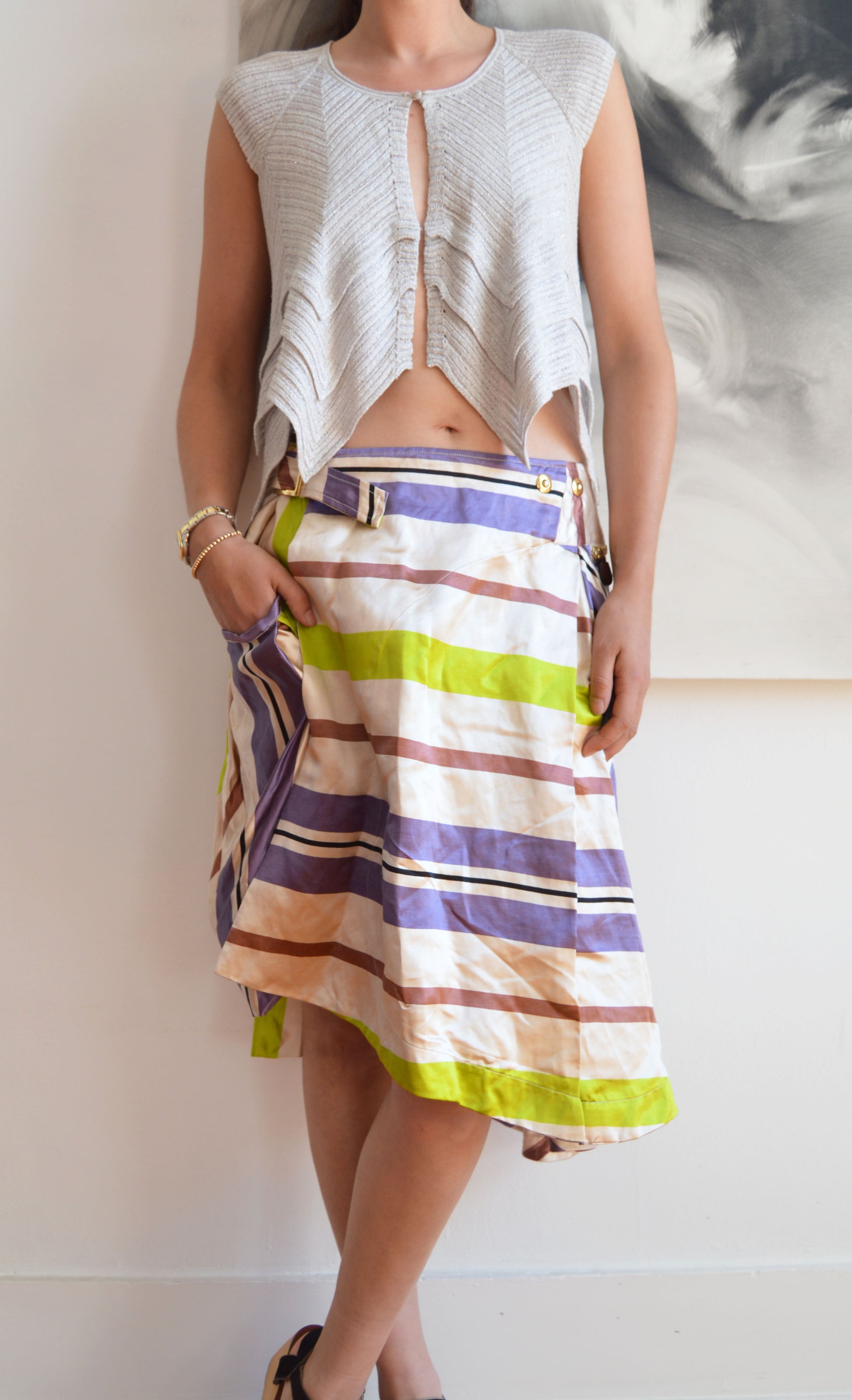 vintage marni ss 2003 striped silk skirt