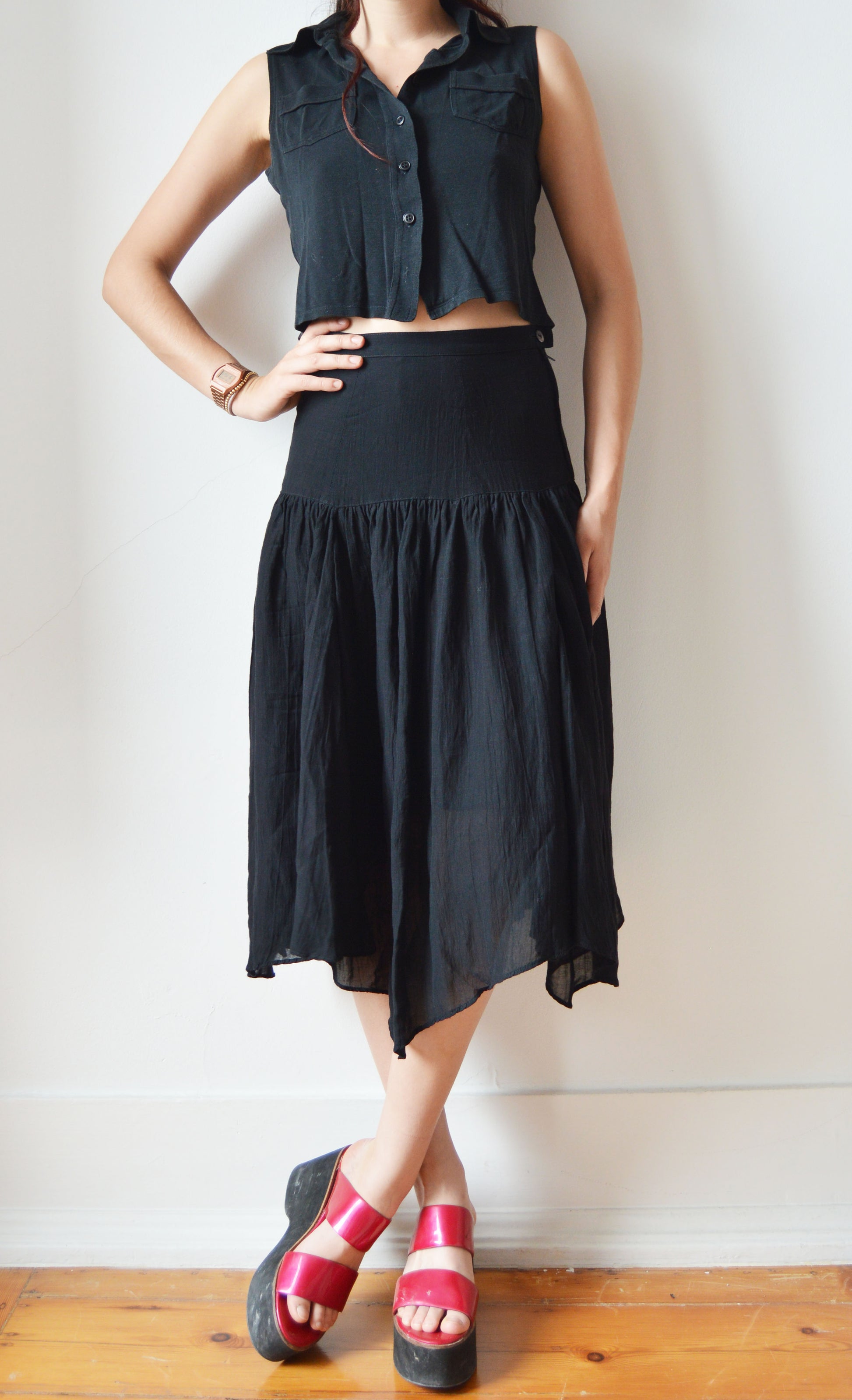 vintage max mara black midi skirt