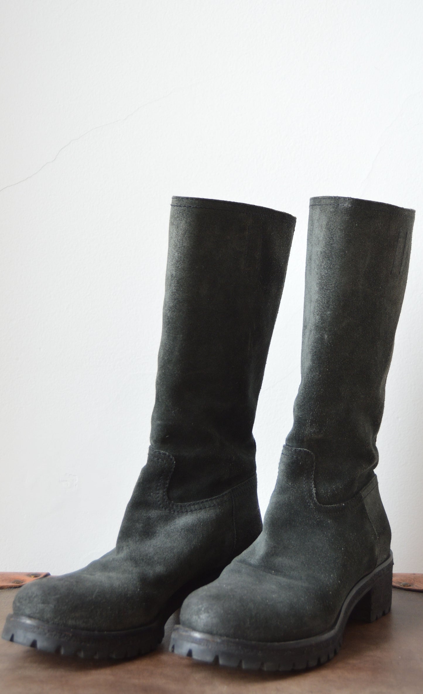 Prada Grey/Black Leather Lug Boots