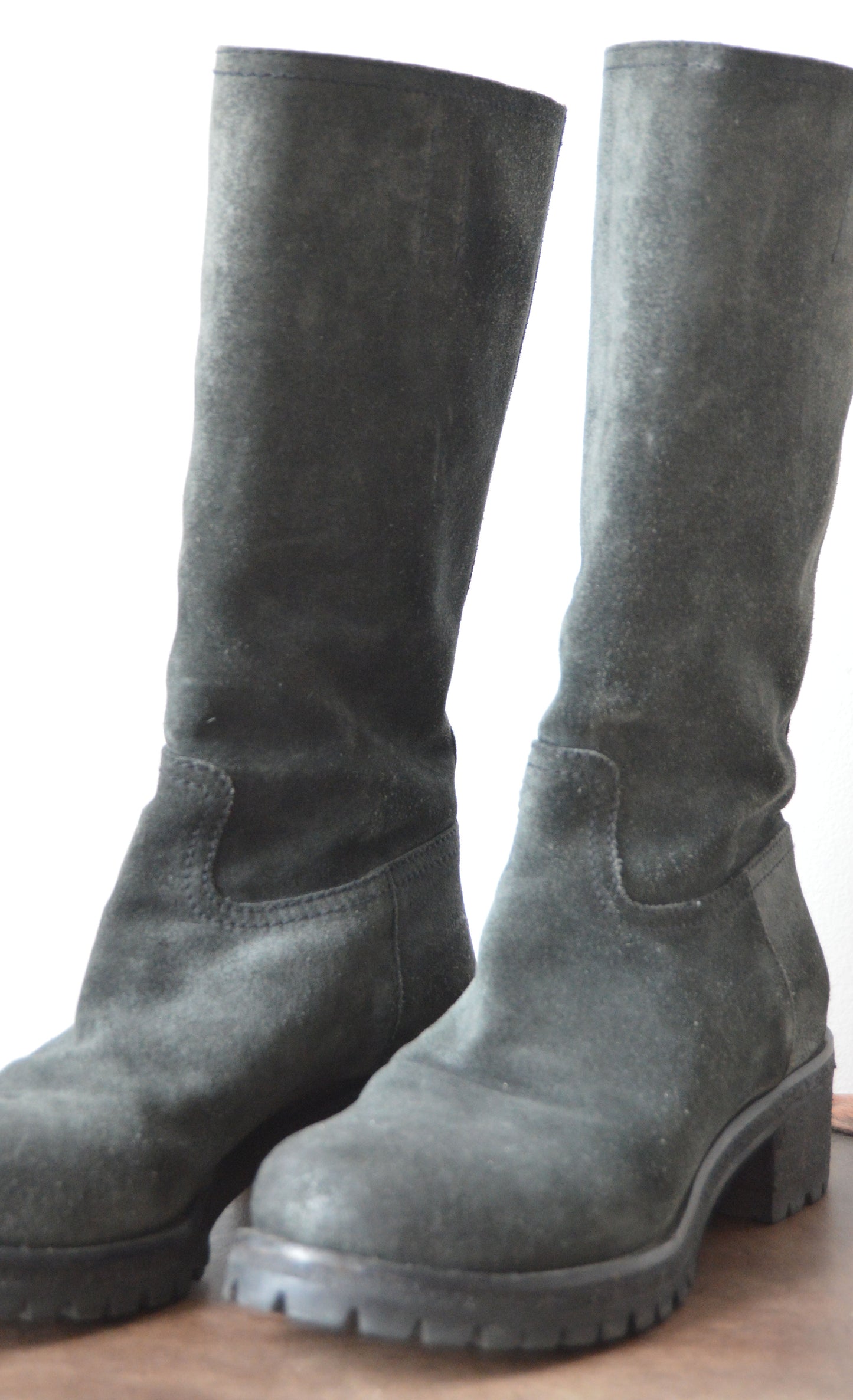 Prada Grey/Black Leather Lug Boots
