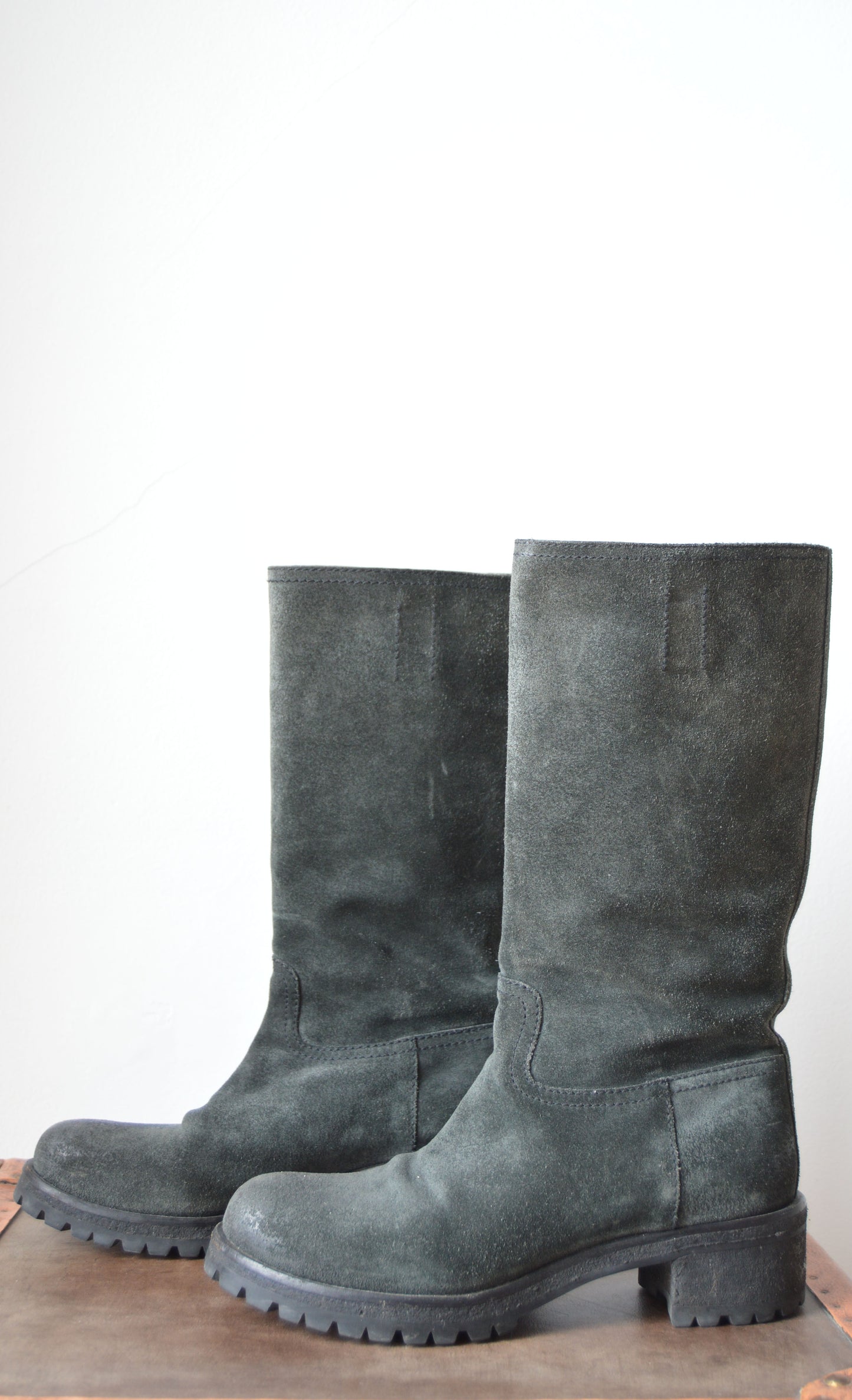 Prada Grey/Black Leather Lug Boots