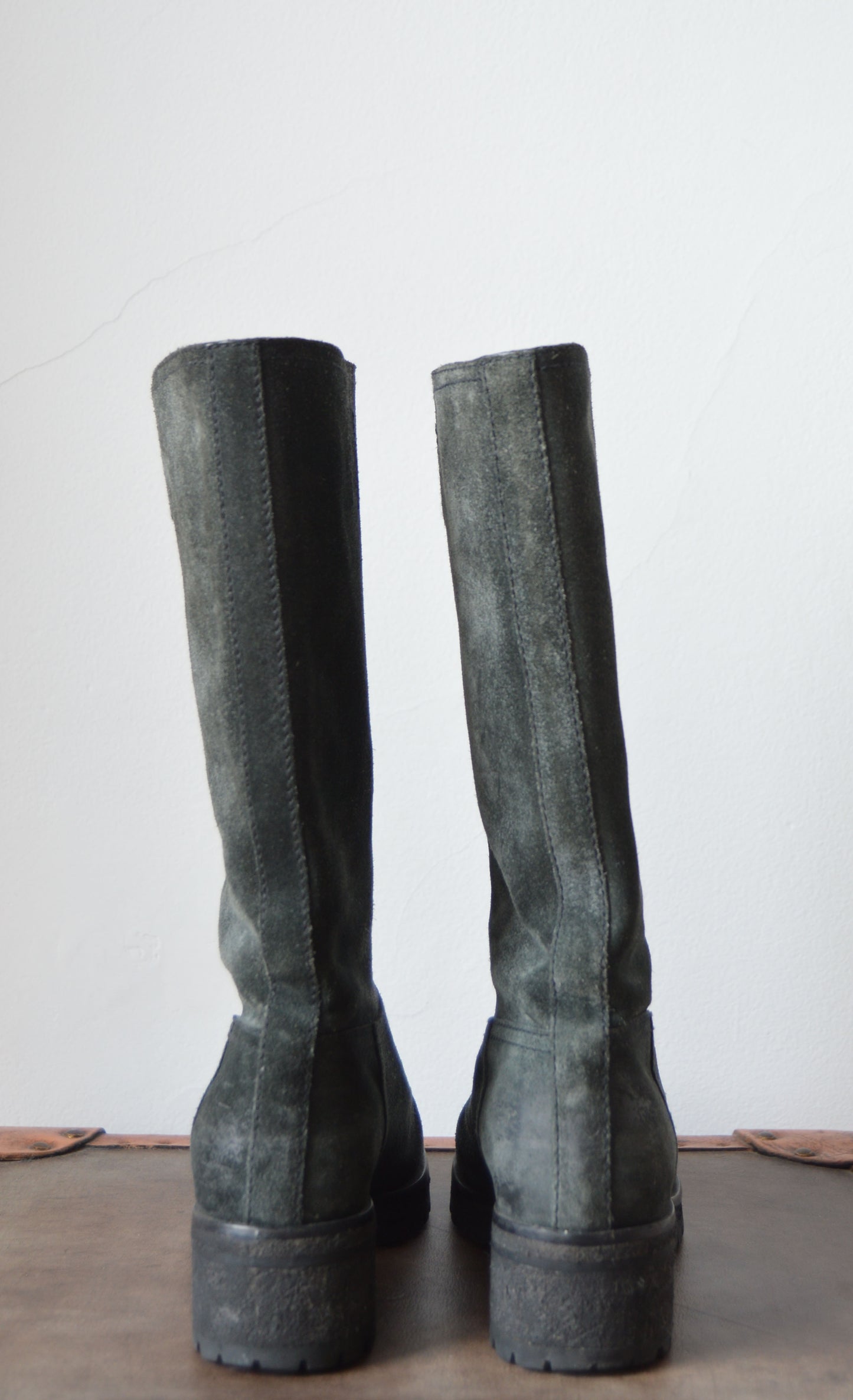 Prada Grey/Black Leather Lug Boots